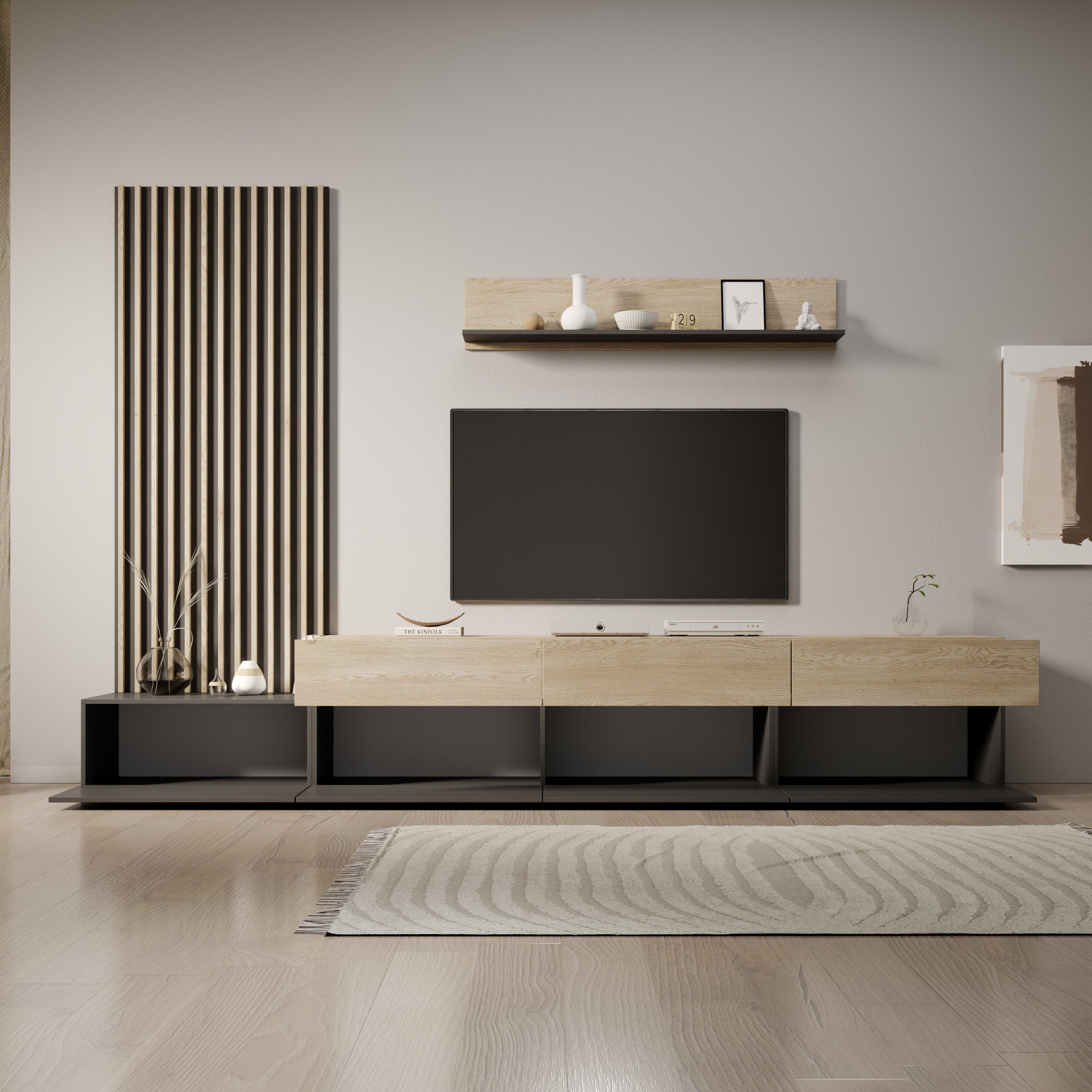Nobu - Wandmeubel - Grijs/Eikenpatroon - 300x40x209 cm