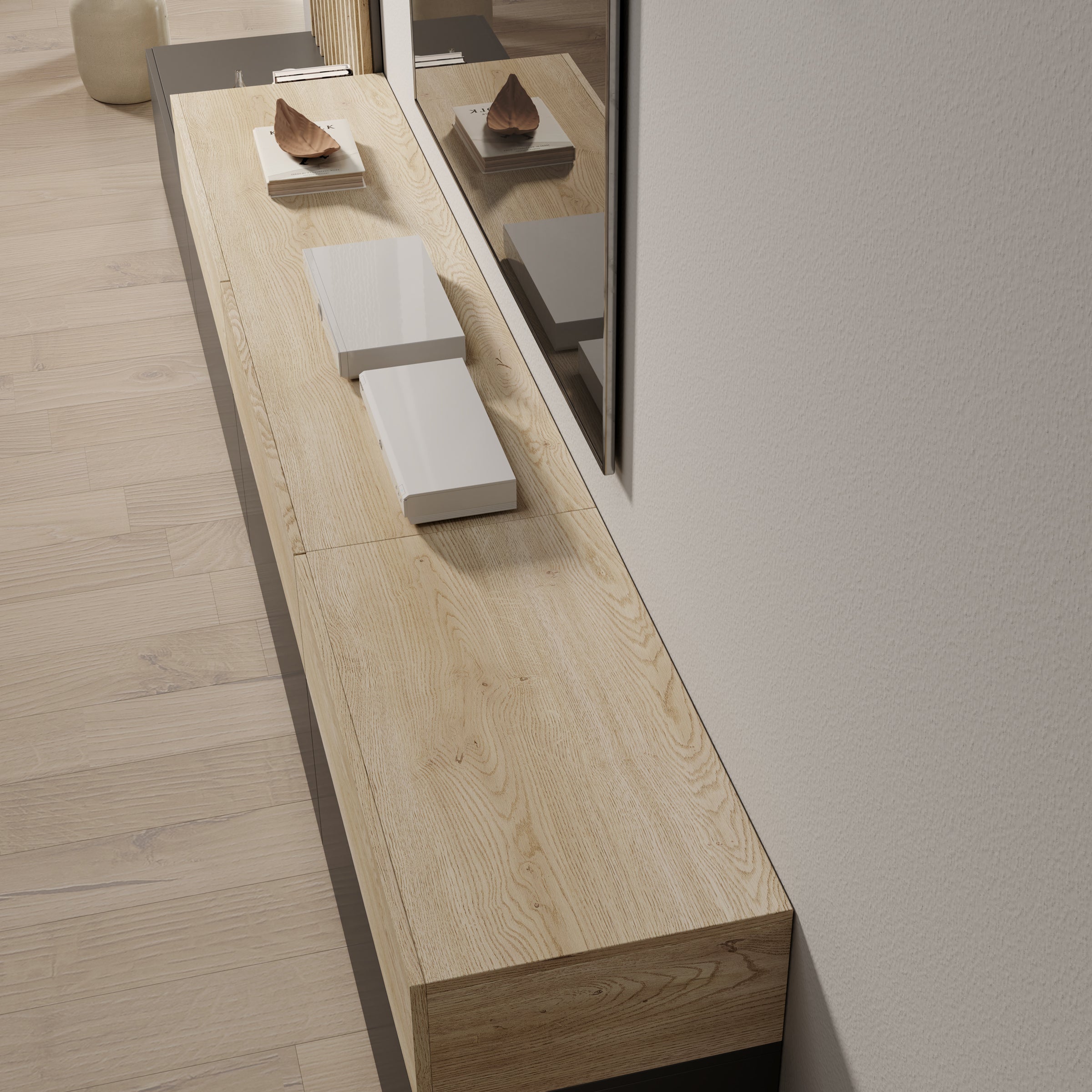 Nobu - Wandmeubel - Grijs/Eikenpatroon - 300x40x209 cm