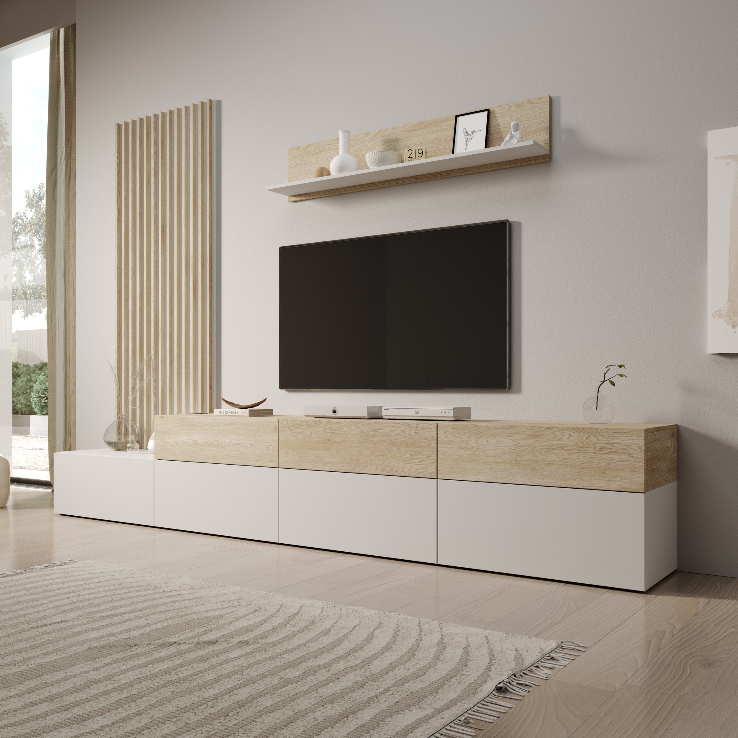 Nobu - Wandmeubel - Wit/Eikenpatroon - 300x40x209 cm