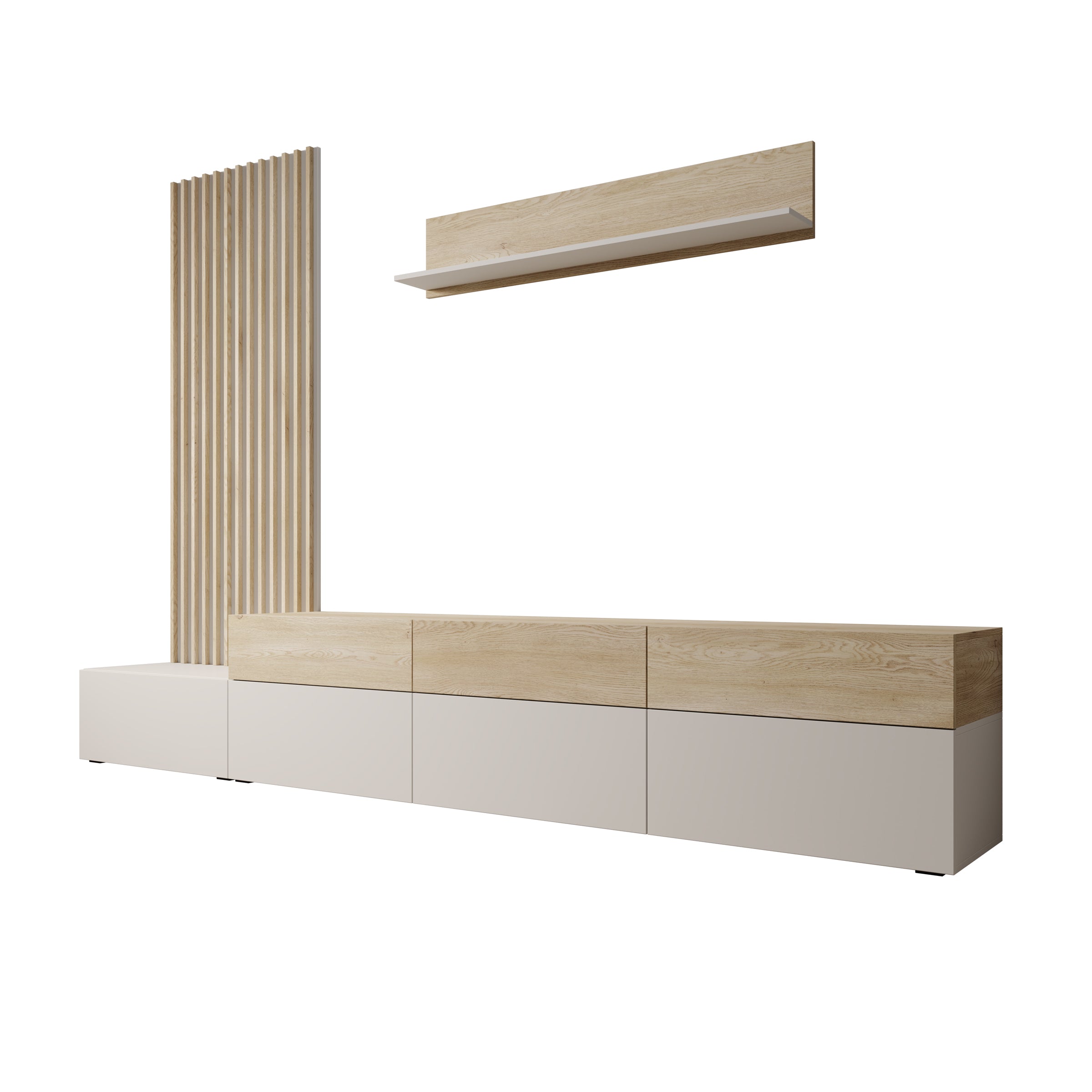 Nobu - Wandmeubel - Wit/Eikenpatroon - 300x40x209 cm