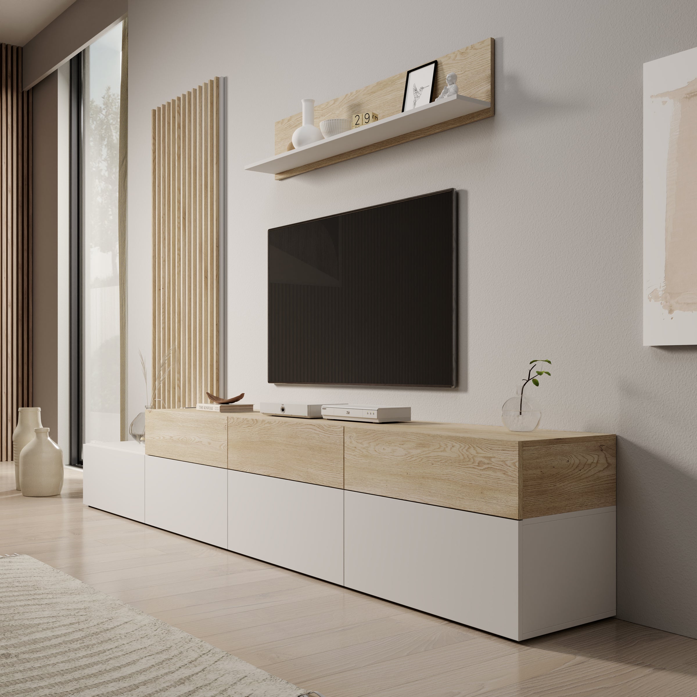 Nobu - Wandmeubel - Wit/Eikenpatroon - 300x40x209 cm