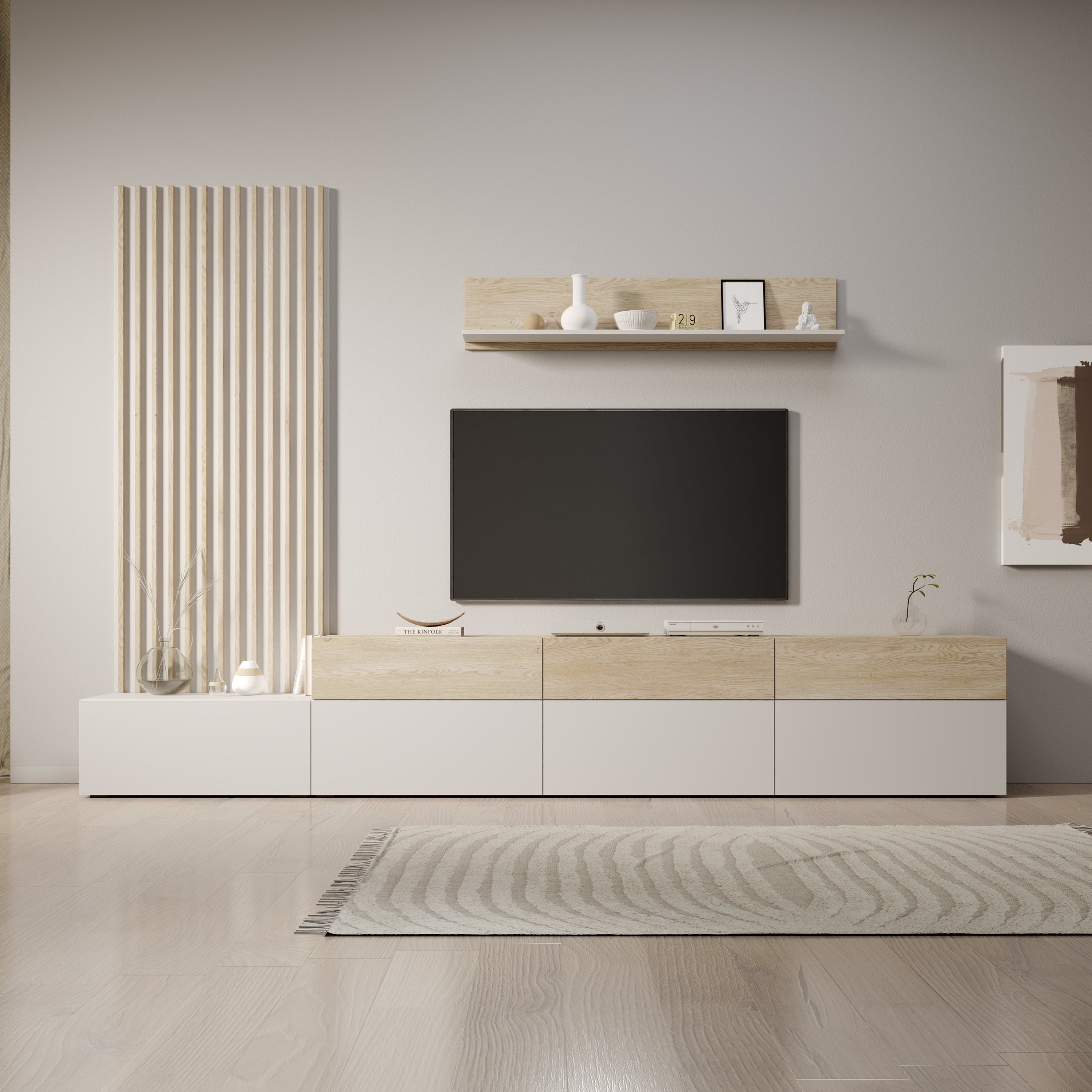 Nobu - Wandmeubel - Wit/Eikenpatroon - 300x40x209 cm