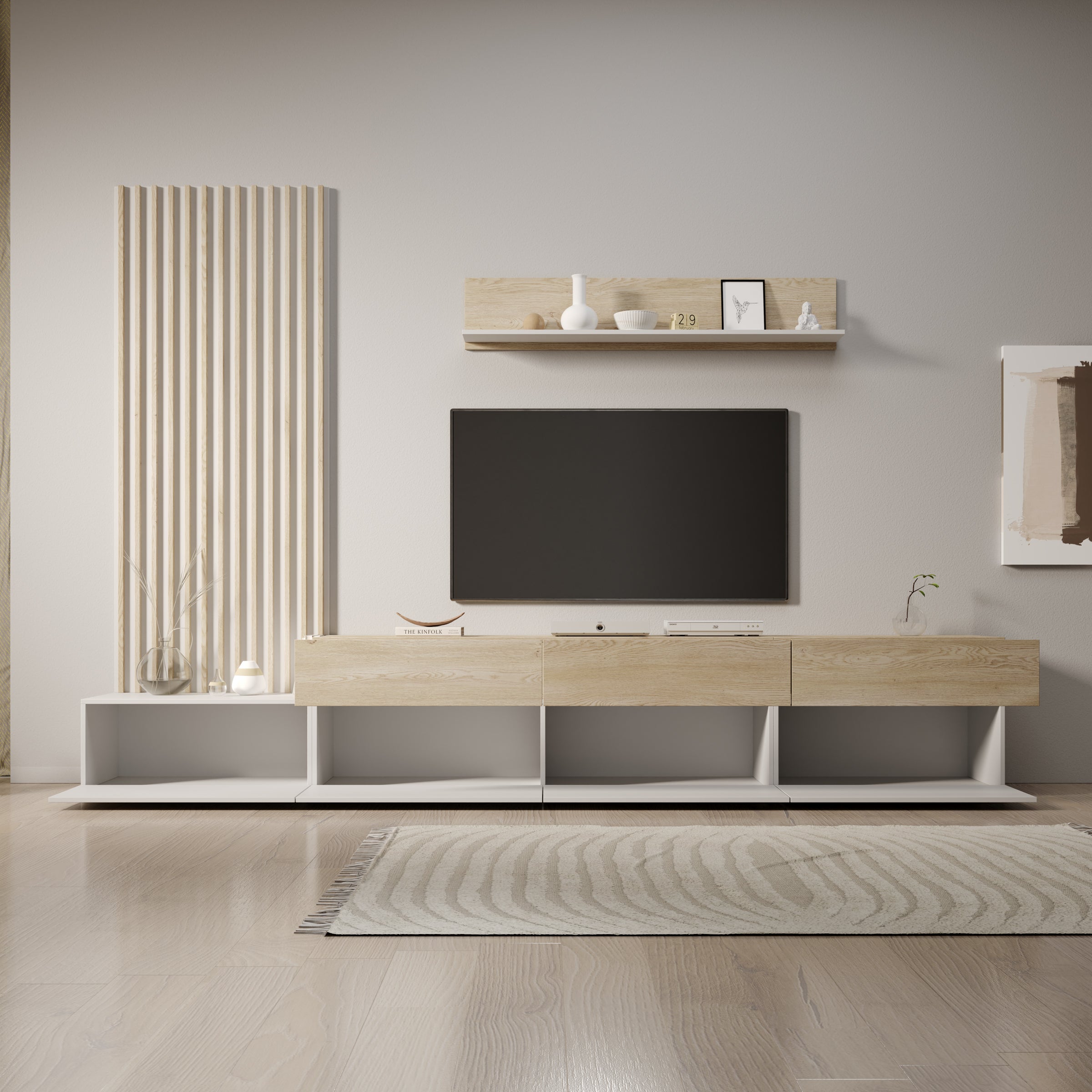 Nobu - Wandmeubel - Wit/Eikenpatroon - 300x40x209 cm
