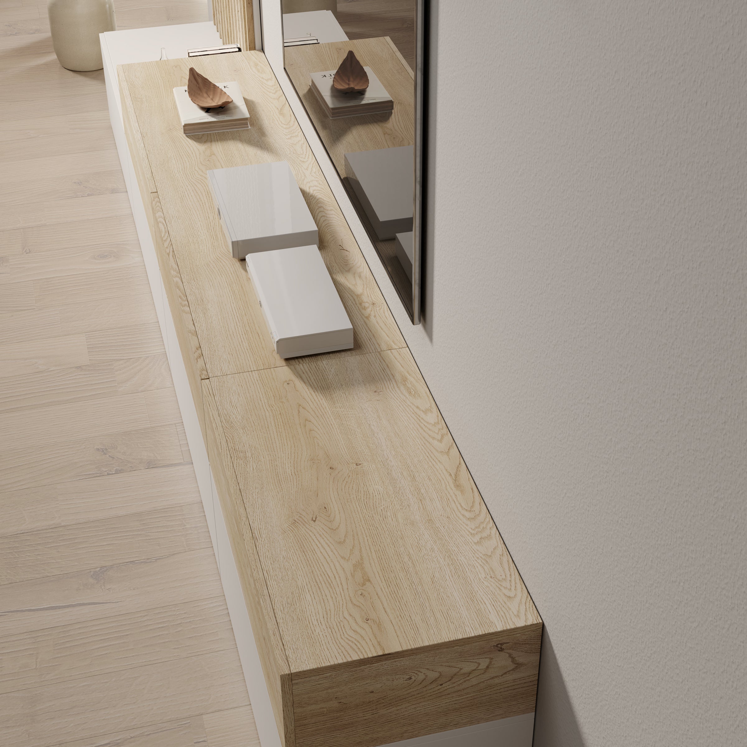 Nobu - Wandmeubel - Wit/Eikenpatroon - 300x40x209 cm