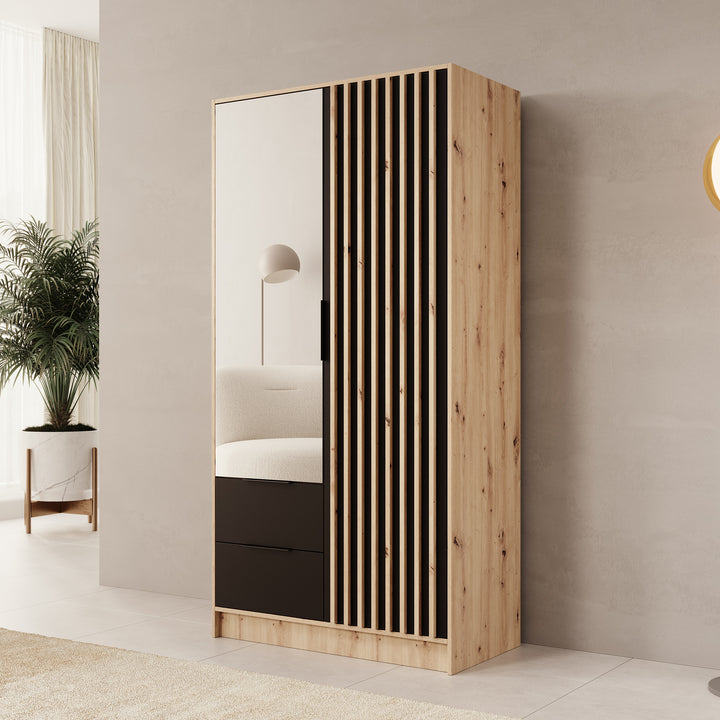 Nocturna - Kledingkast 2 deurs - Eiken/Zwart - 102x51x200 cm