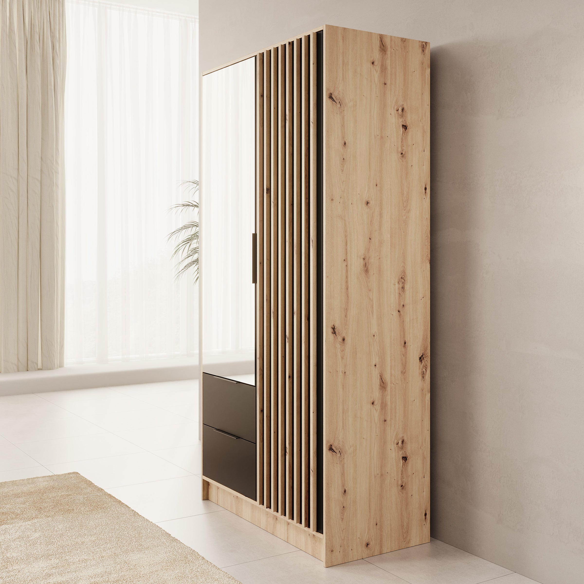 Nocturna - Kledingkast 2 deurs - Eiken/Zwart - 102x51x200 cm