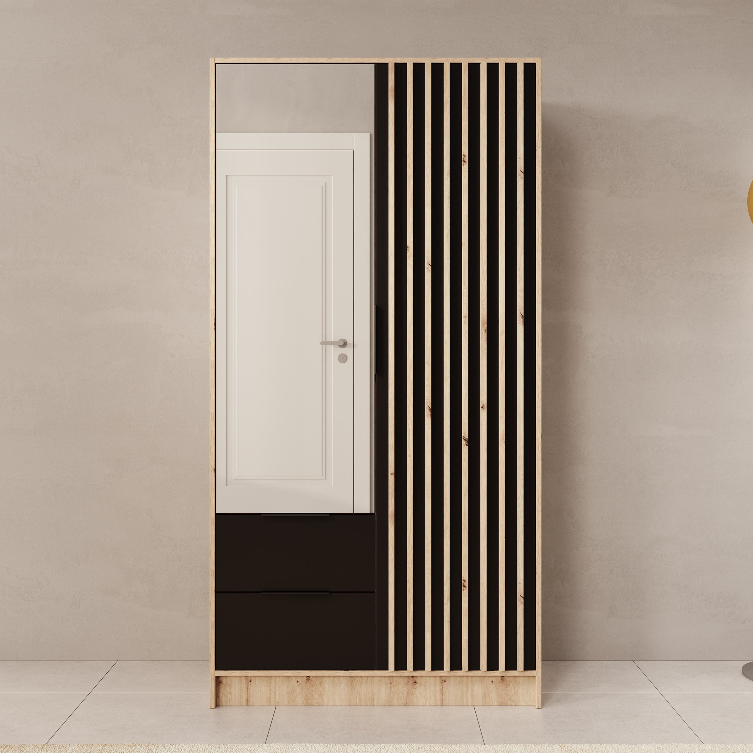 Nocturna - Kledingkast 2 deurs - Eiken/Zwart - 102x51x200 cm