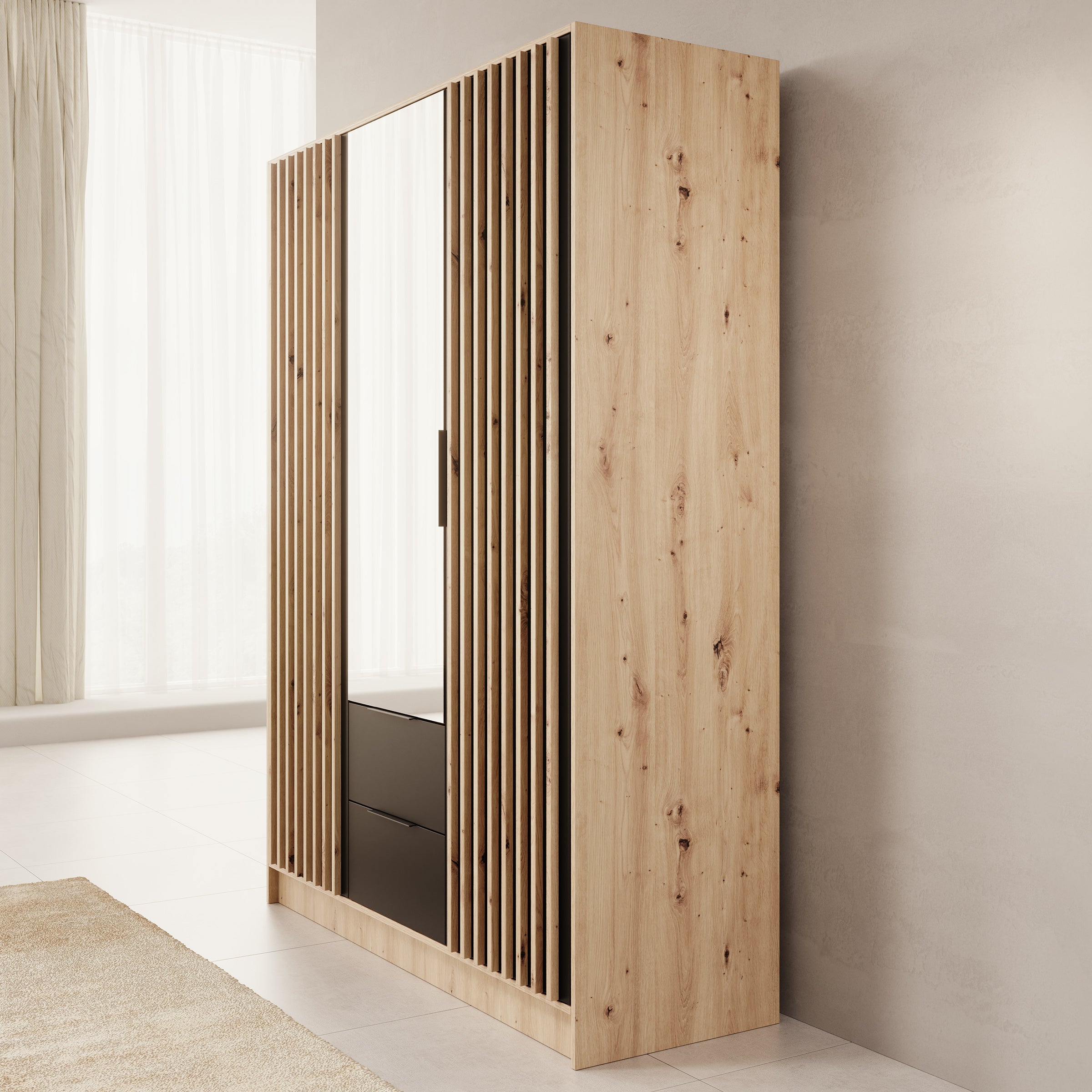 Nocturna - Kledingkast 2 deurs - Eiken/Zwart - 150x51x200 cm