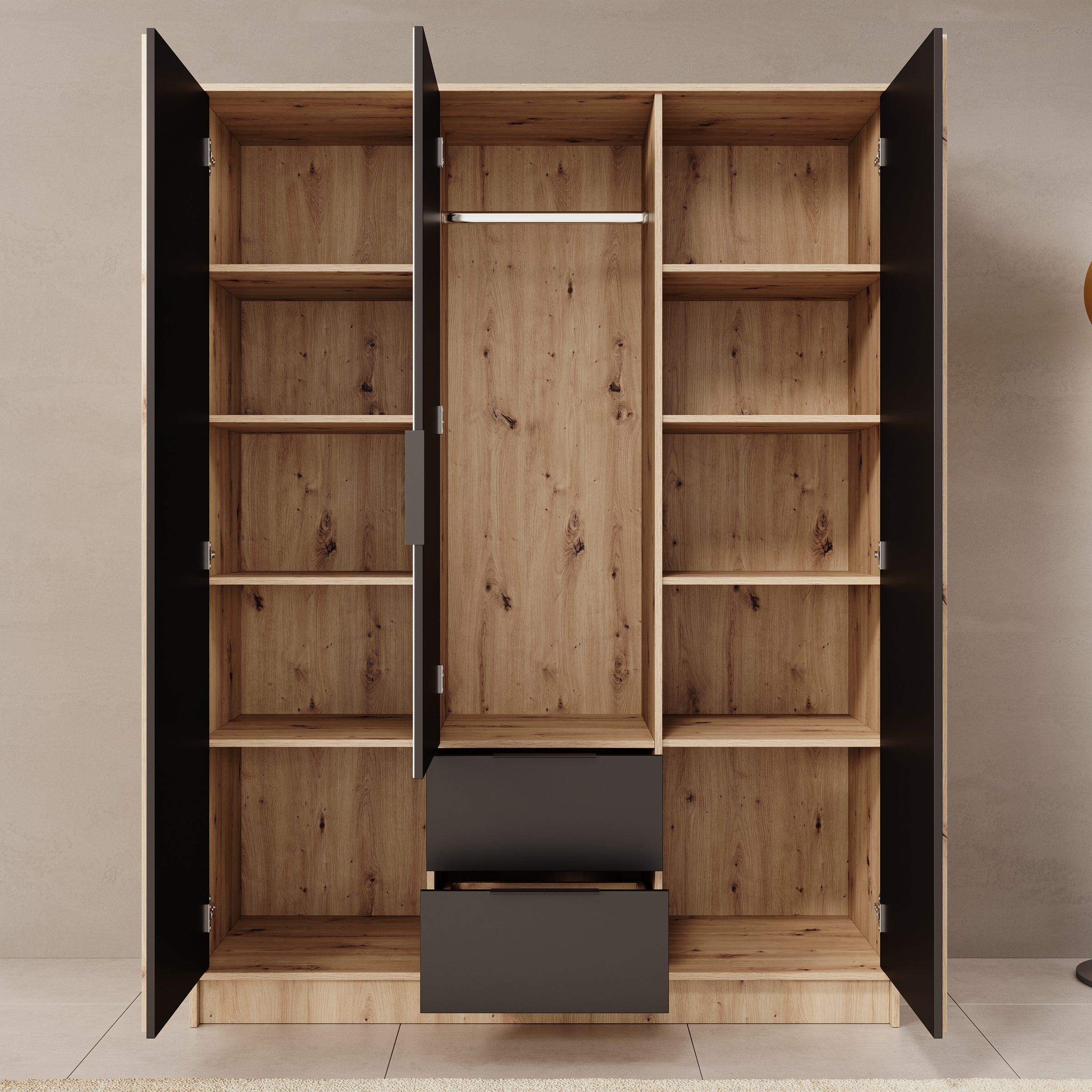 Nocturna - Kledingkast 2 deurs - Eiken/Zwart - 150x51x200 cm