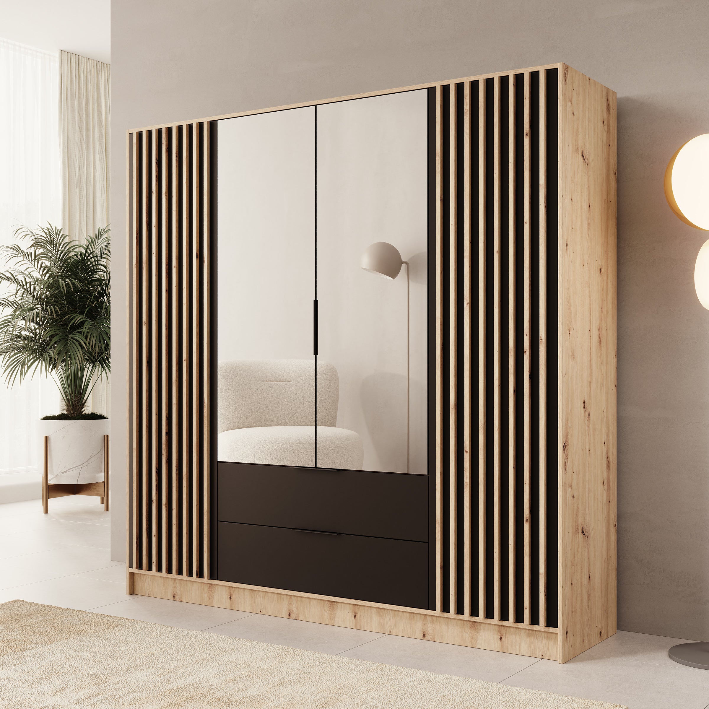 Nocturna - Kledingkast 2 deurs - Eiken/Zwart - 200x51x200 cm