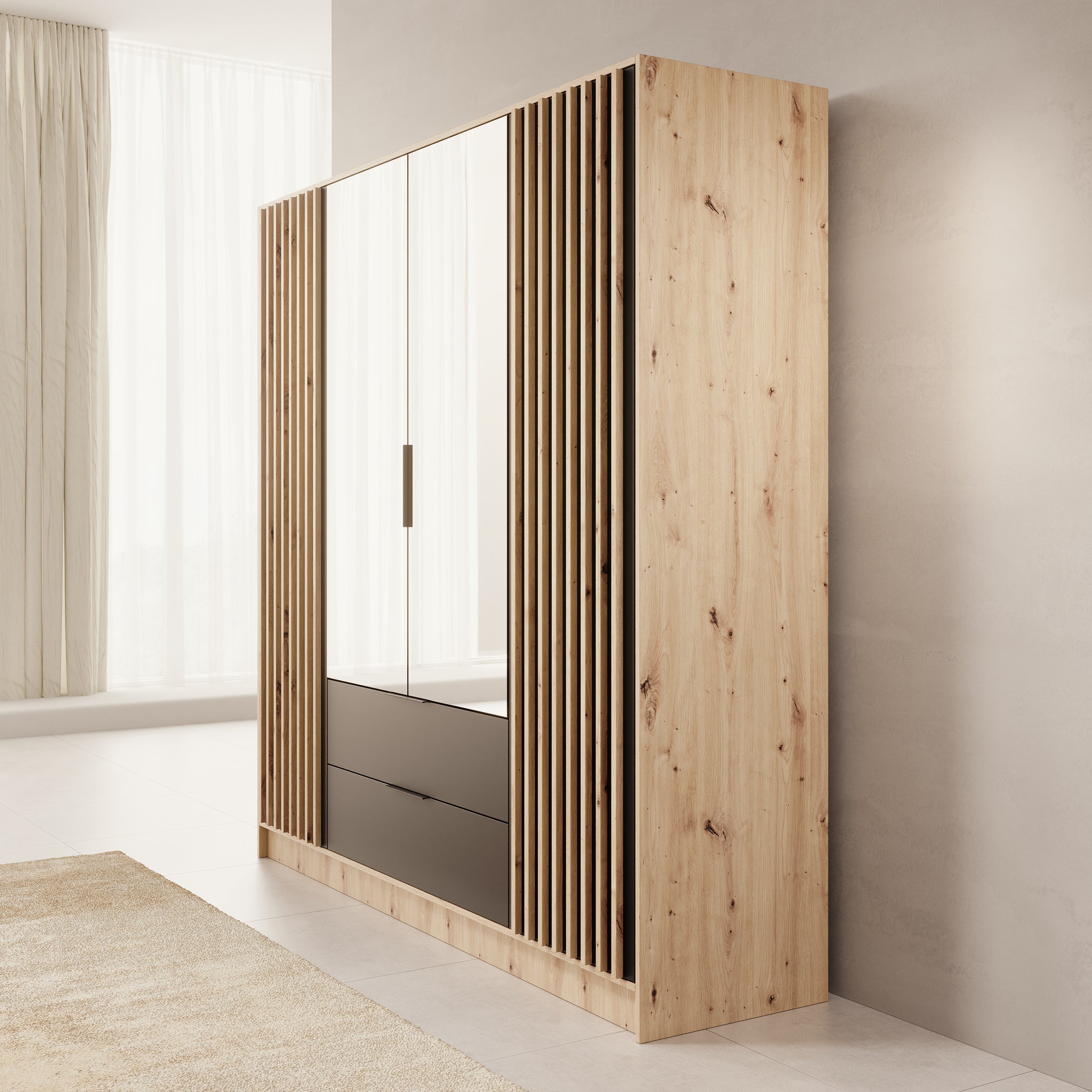 Nocturna - Kledingkast 2 deurs - Eiken/Zwart - 200x51x200 cm