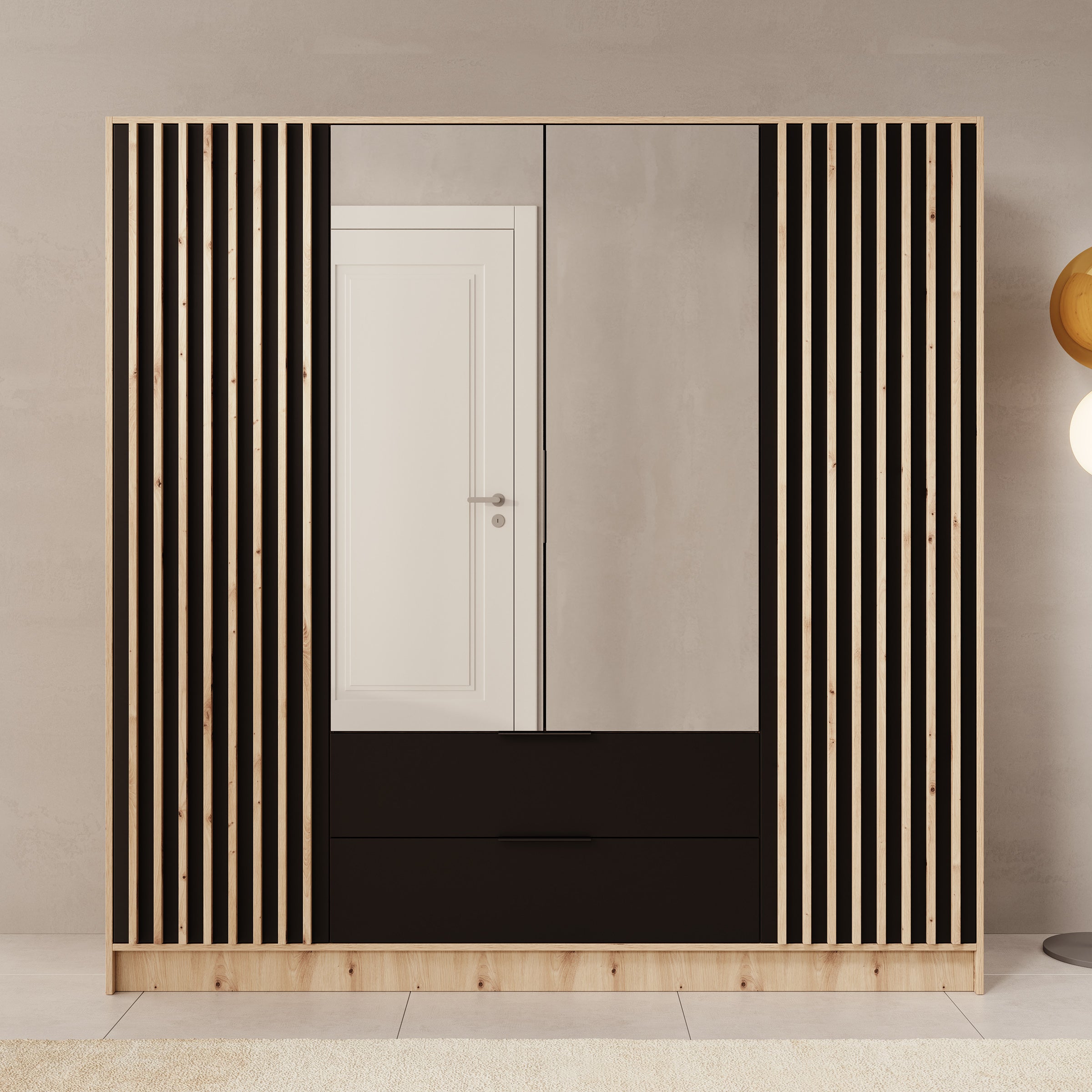 Nocturna - Kledingkast 2 deurs - Eiken/Zwart - 200x51x200 cm