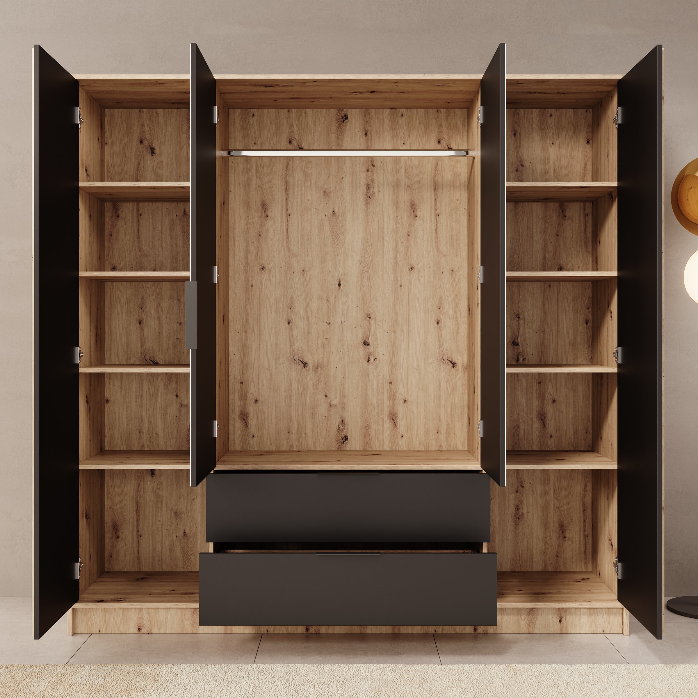 Nocturna - Kledingkast 2 deurs - Eiken/Zwart - 200x51x200 cm