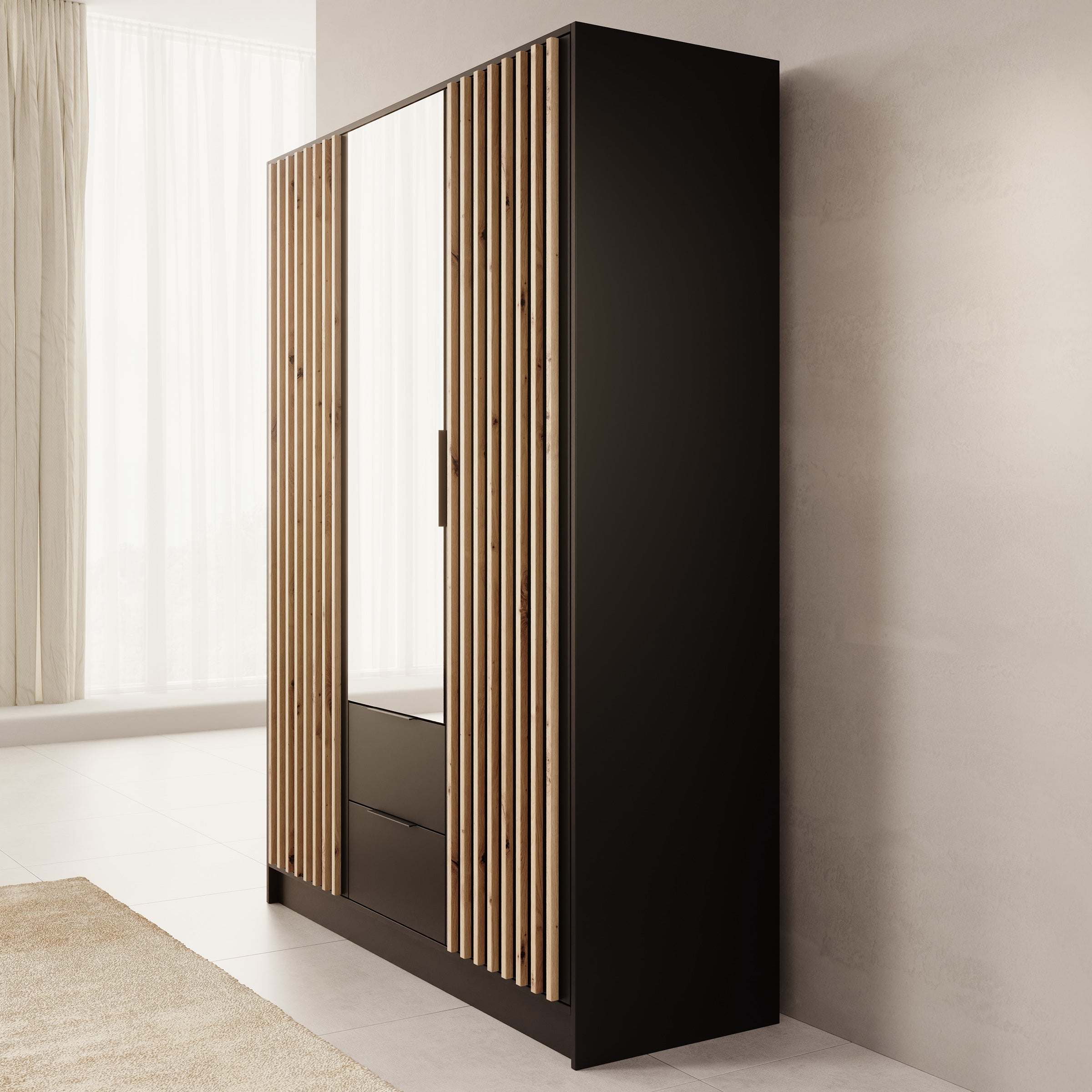 Nocturna - Kledingkast 2 deurs - Zwart - 150x51x200 cm