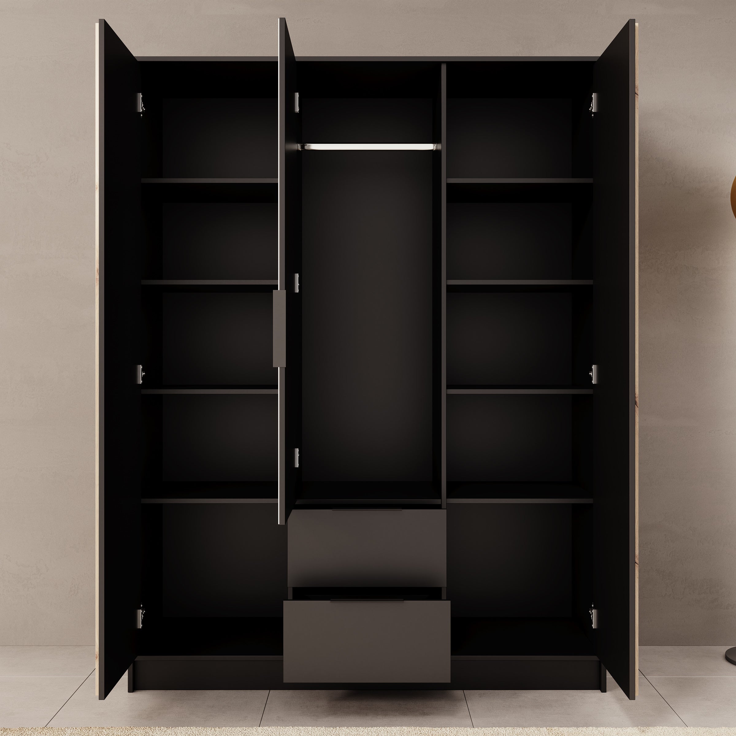 Nocturna - Kledingkast 2 deurs - Zwart - 150x51x200 cm