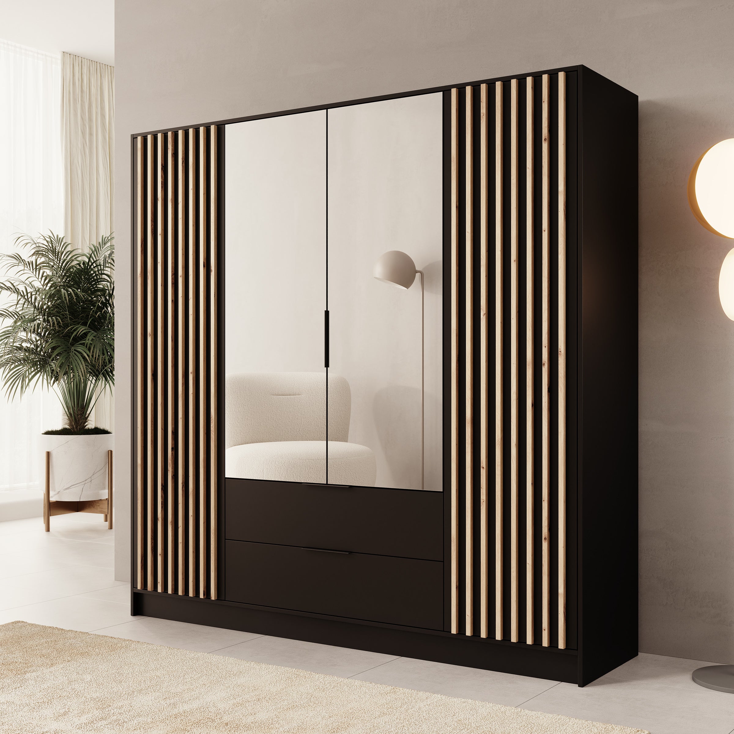 Nocturna - Kledingkast 2 deurs - Zwart - 200x51x200 cm