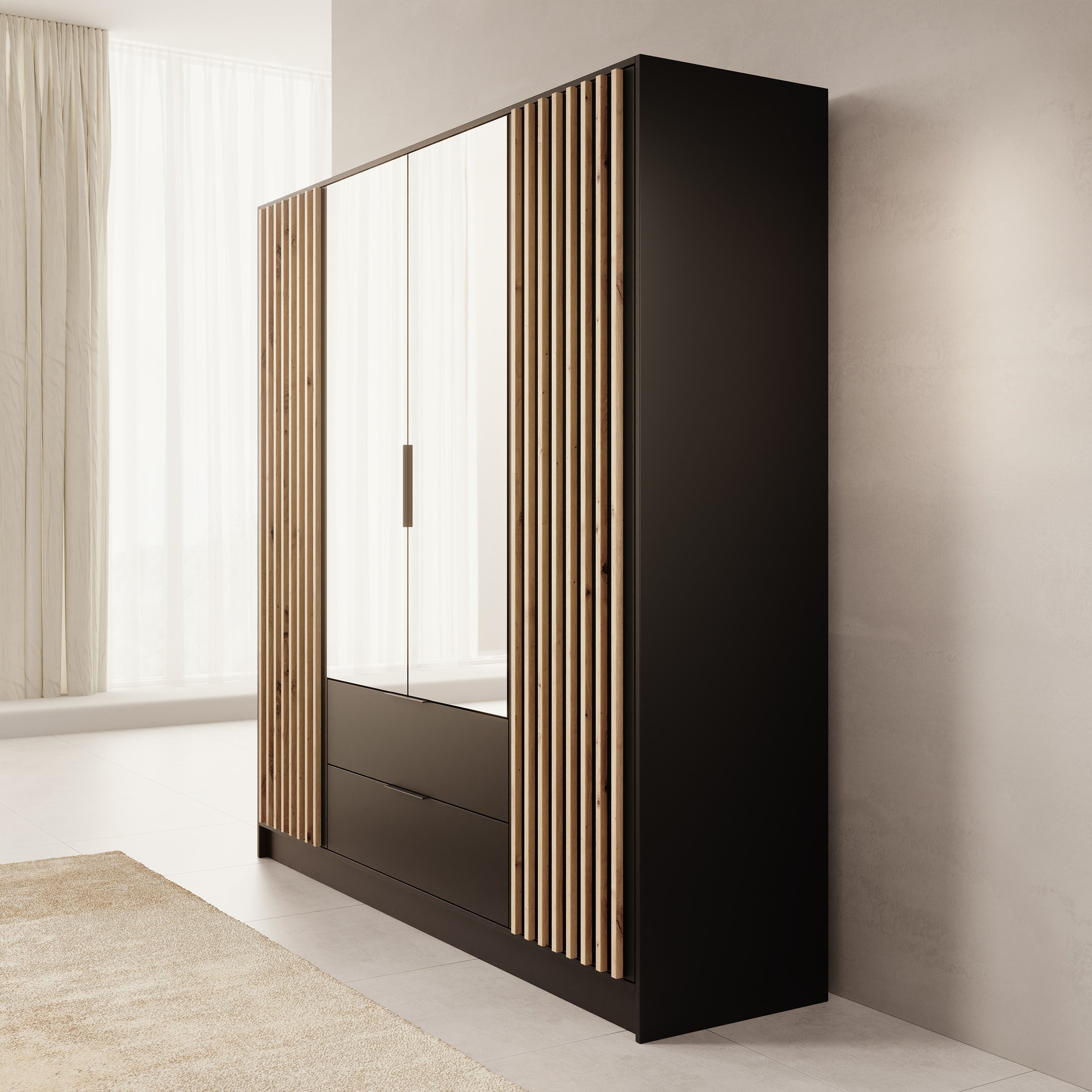 Nocturna - Kledingkast 2 deurs - Zwart - 200x51x200 cm