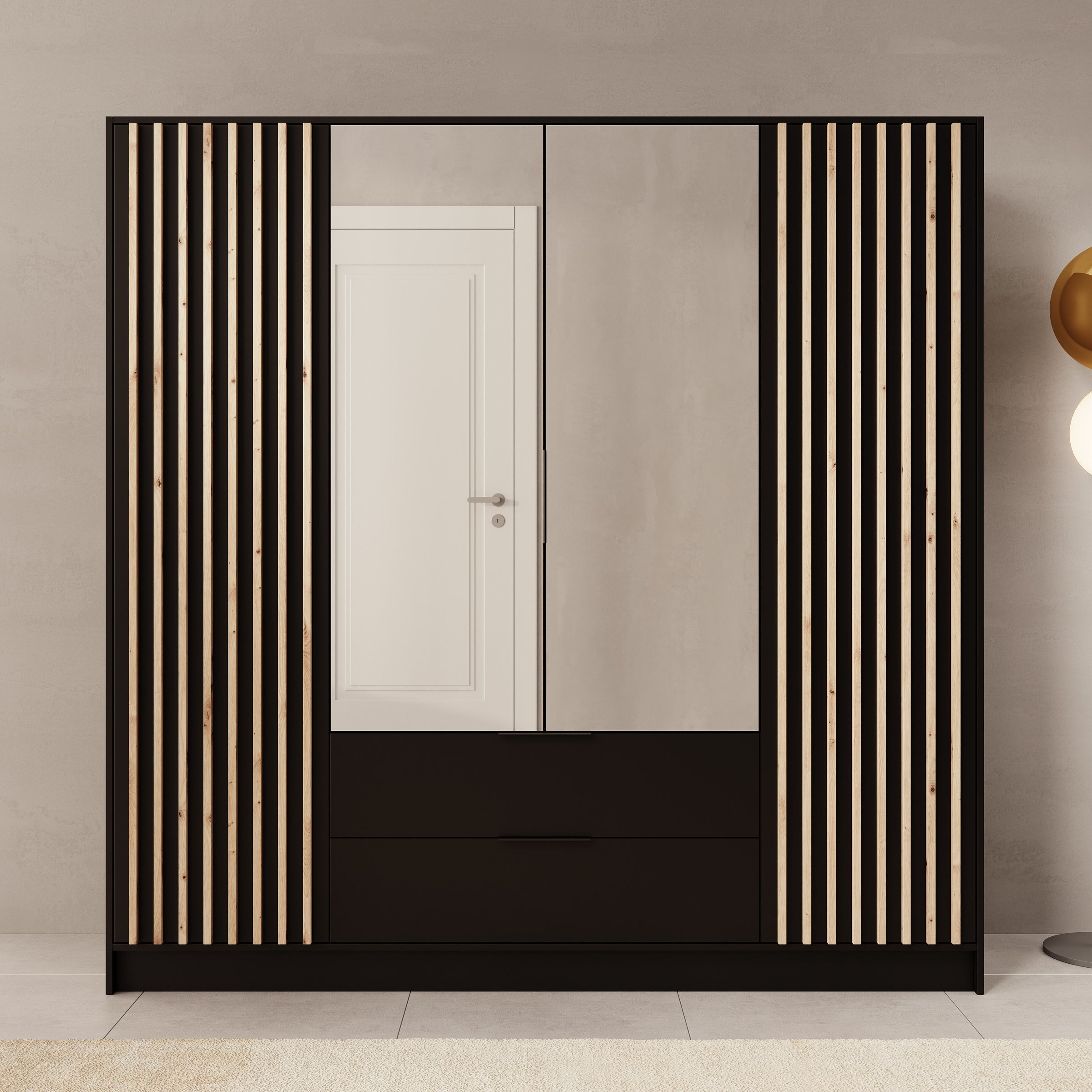 Nocturna - Kledingkast 2 deurs - Zwart - 200x51x200 cm