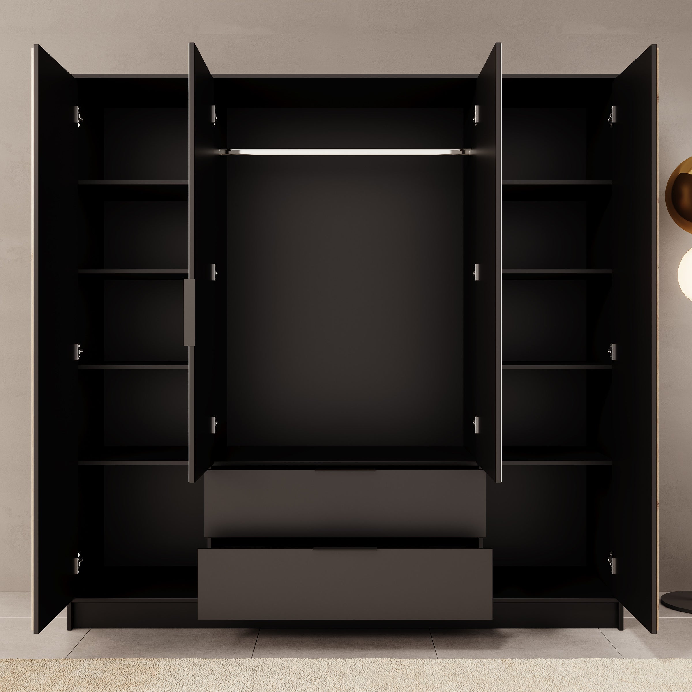 Nocturna - Kledingkast 2 deurs - Zwart - 200x51x200 cm