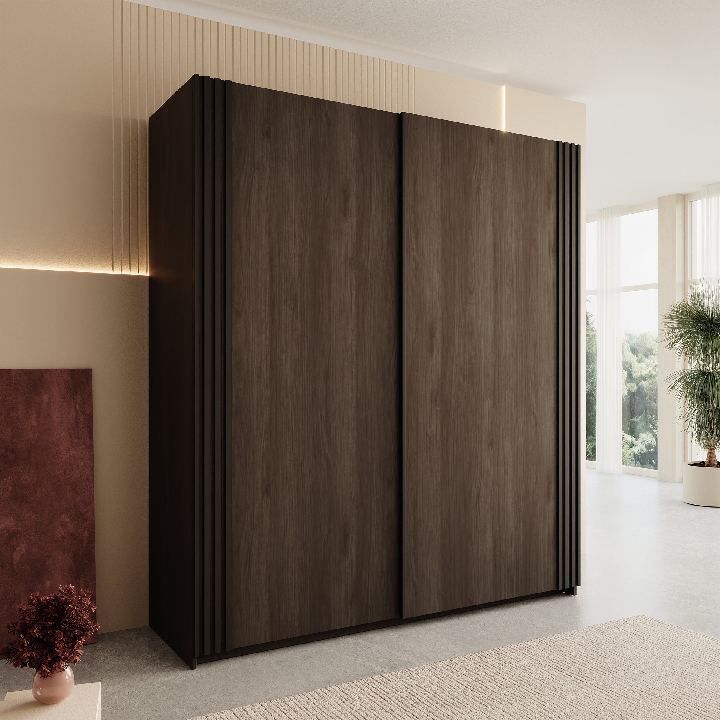 Nokta - Kledingkast met schuifdeuren - Donker eikenpatroon - 180x61x210 cm