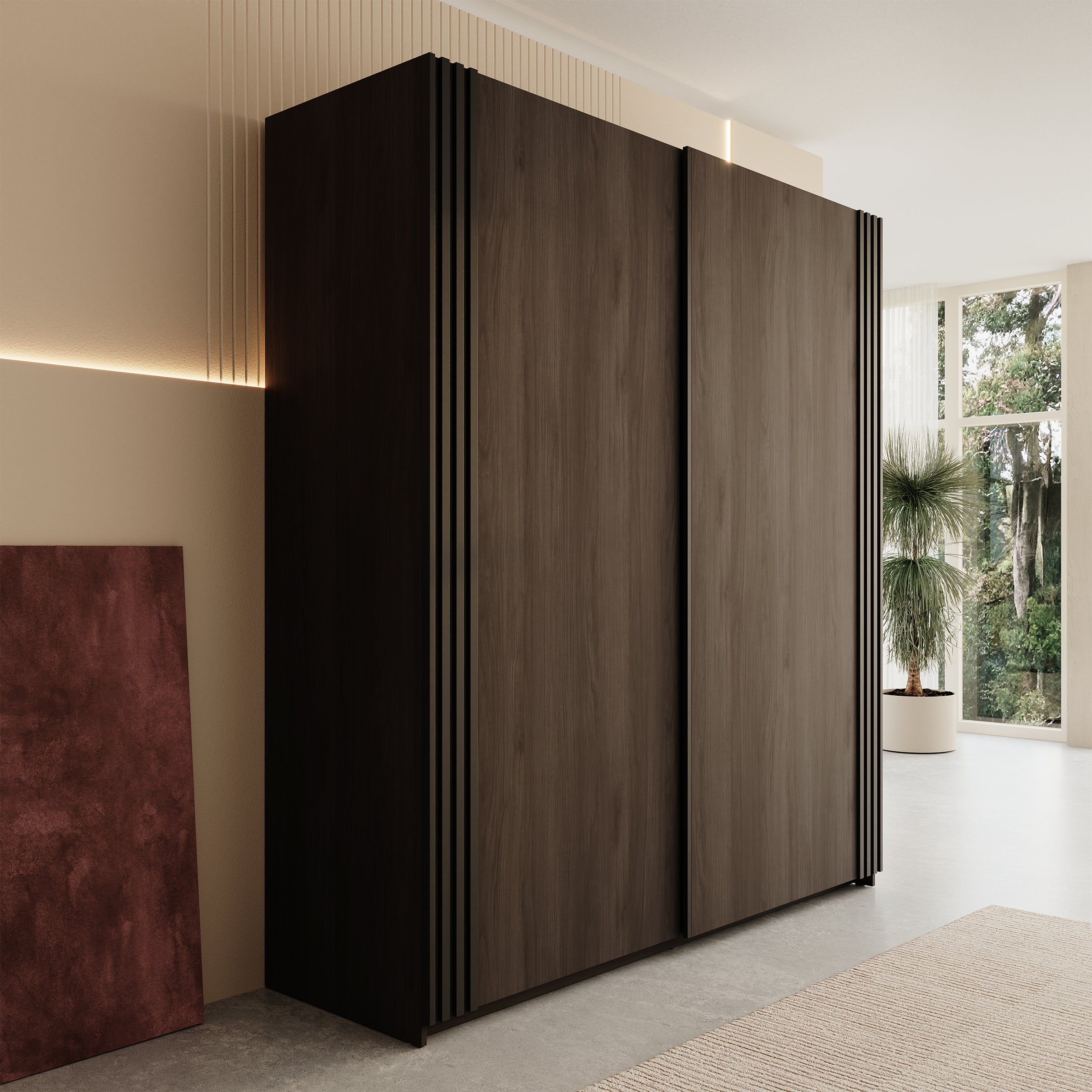 Nokta - Kledingkast met schuifdeuren - Donker eikenpatroon - 180x61x210 cm