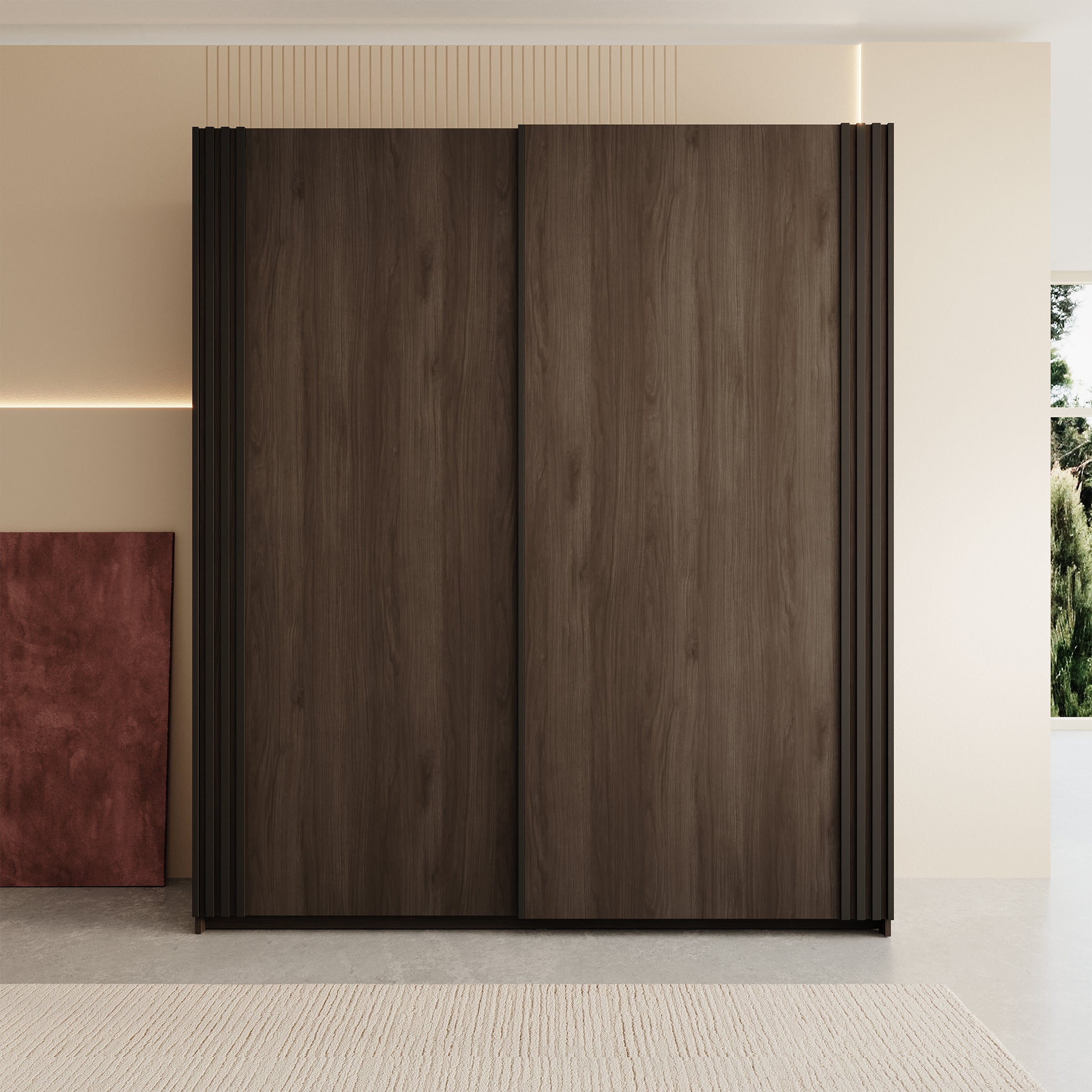 Nokta - Kledingkast met schuifdeuren - Donker eikenpatroon - 180x61x210 cm
