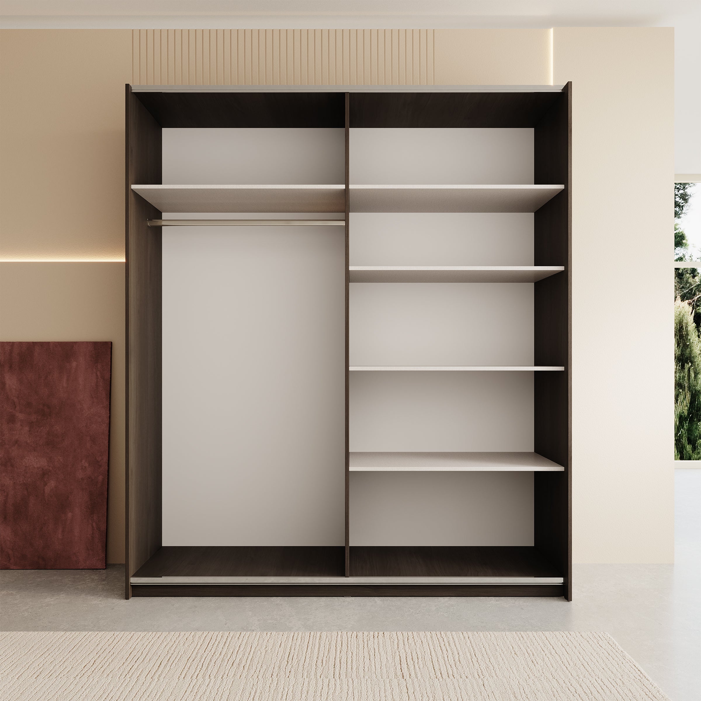 Nokta - Kledingkast met schuifdeuren - Donker eikenpatroon - 180x61x210 cm