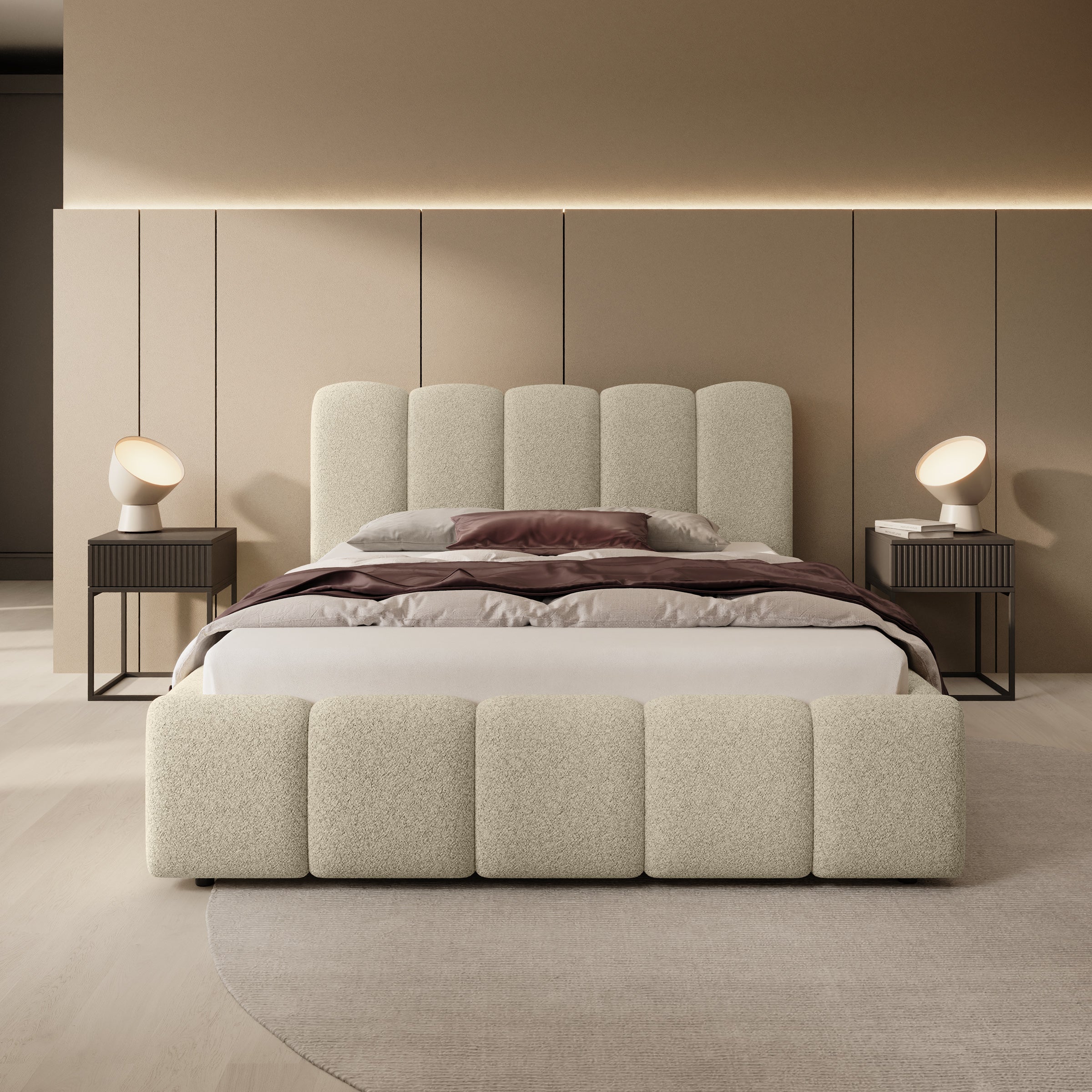 Nolena - Tweepersoonsbed - Beige stof - 140x200 cm