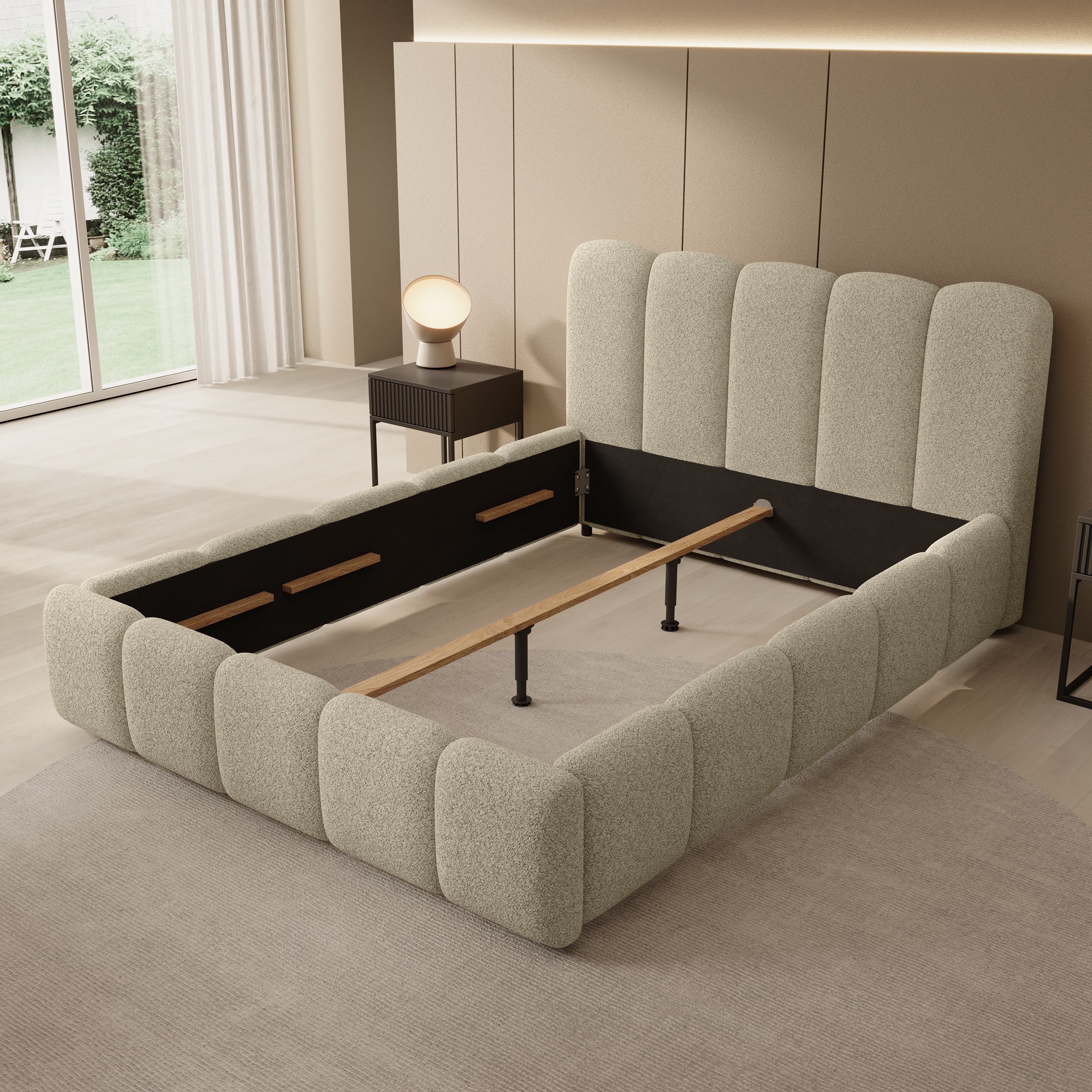 Nolena - Tweepersoonsbed - Beige stof - 140x200 cm