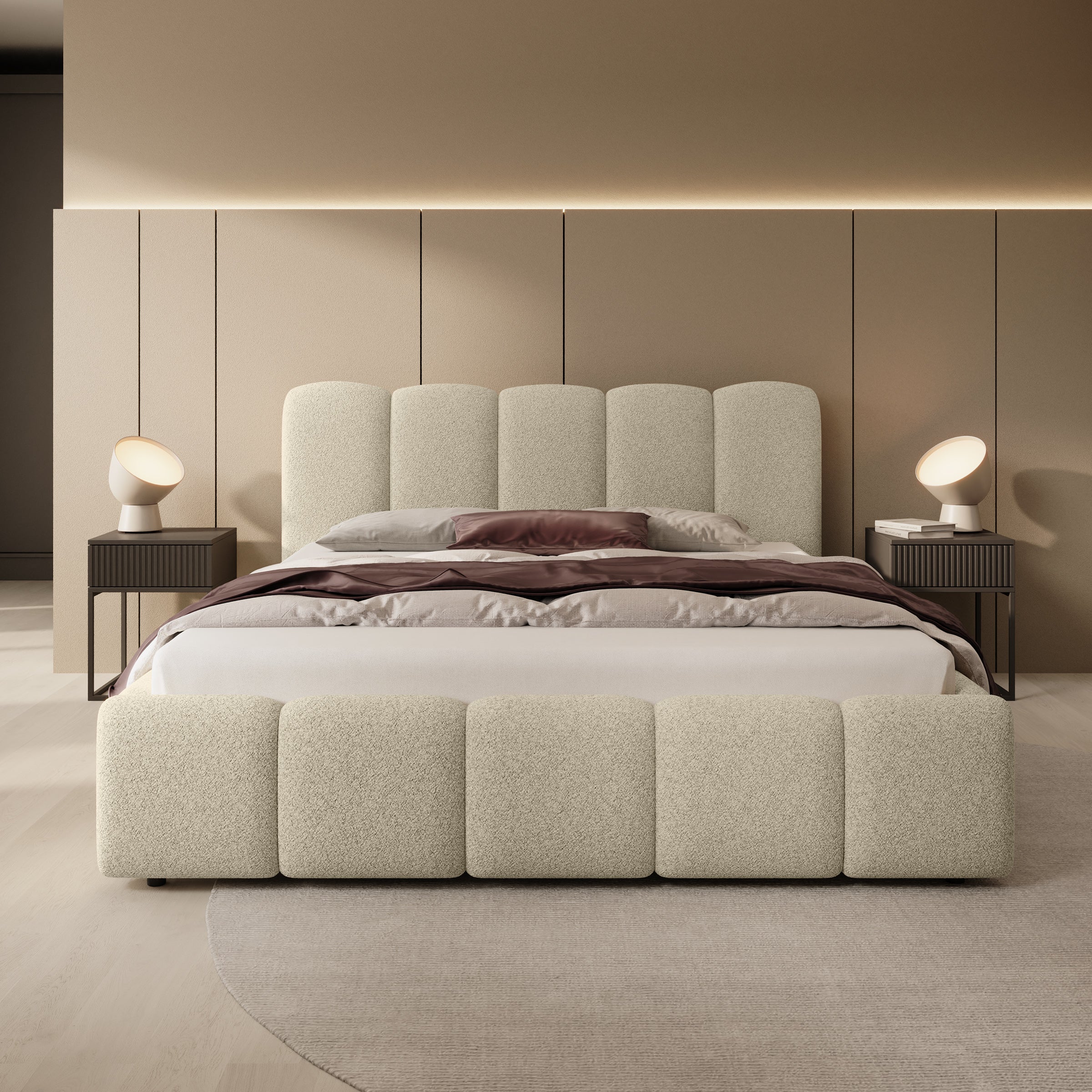Nolena - Tweepersoonsbed - Beige stof - 160x200 cm