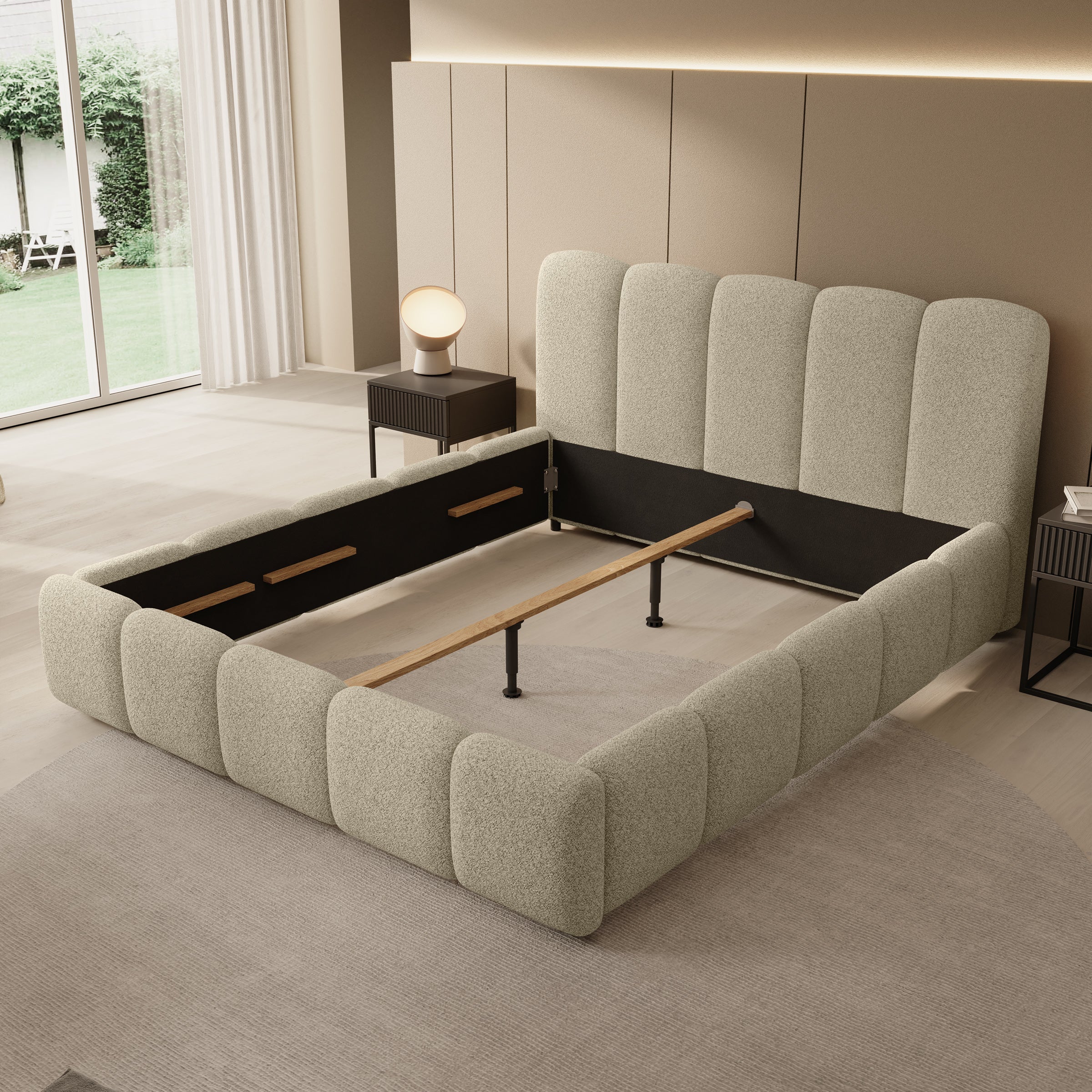 Nolena - Tweepersoonsbed - Beige stof - 160x200 cm
