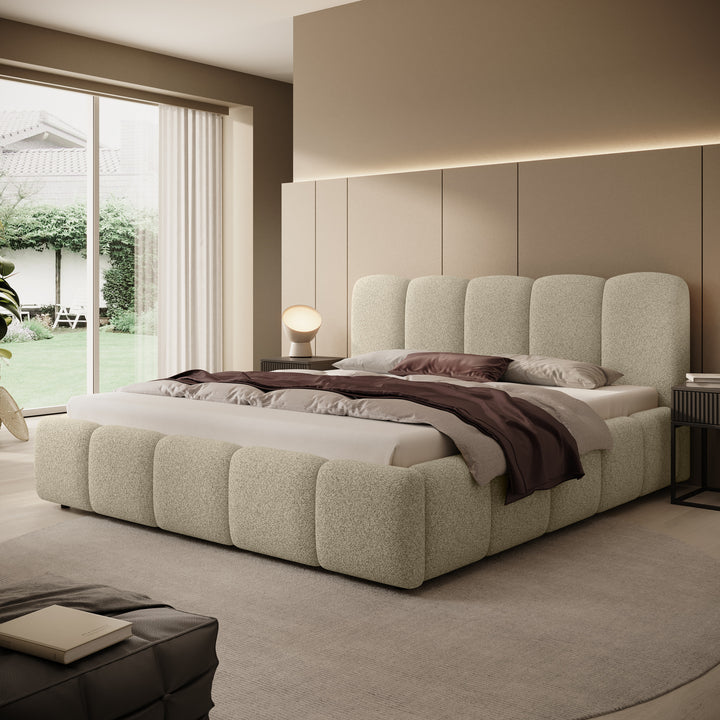 Nolena - Tweepersoonsbed - Beige stof - 180x200 cm