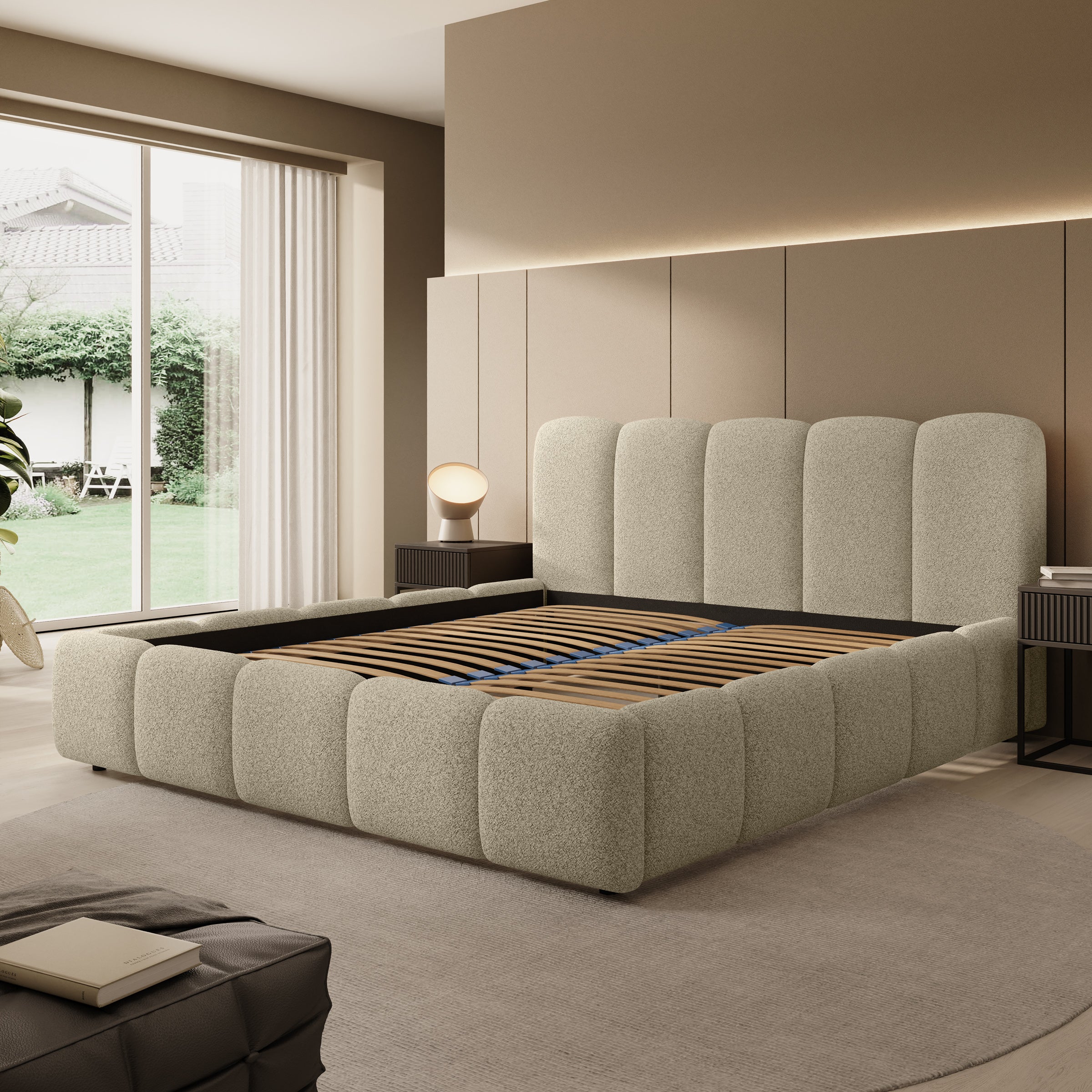 Nolena - Tweepersoonsbed - Beige stof - 180x200 cm
