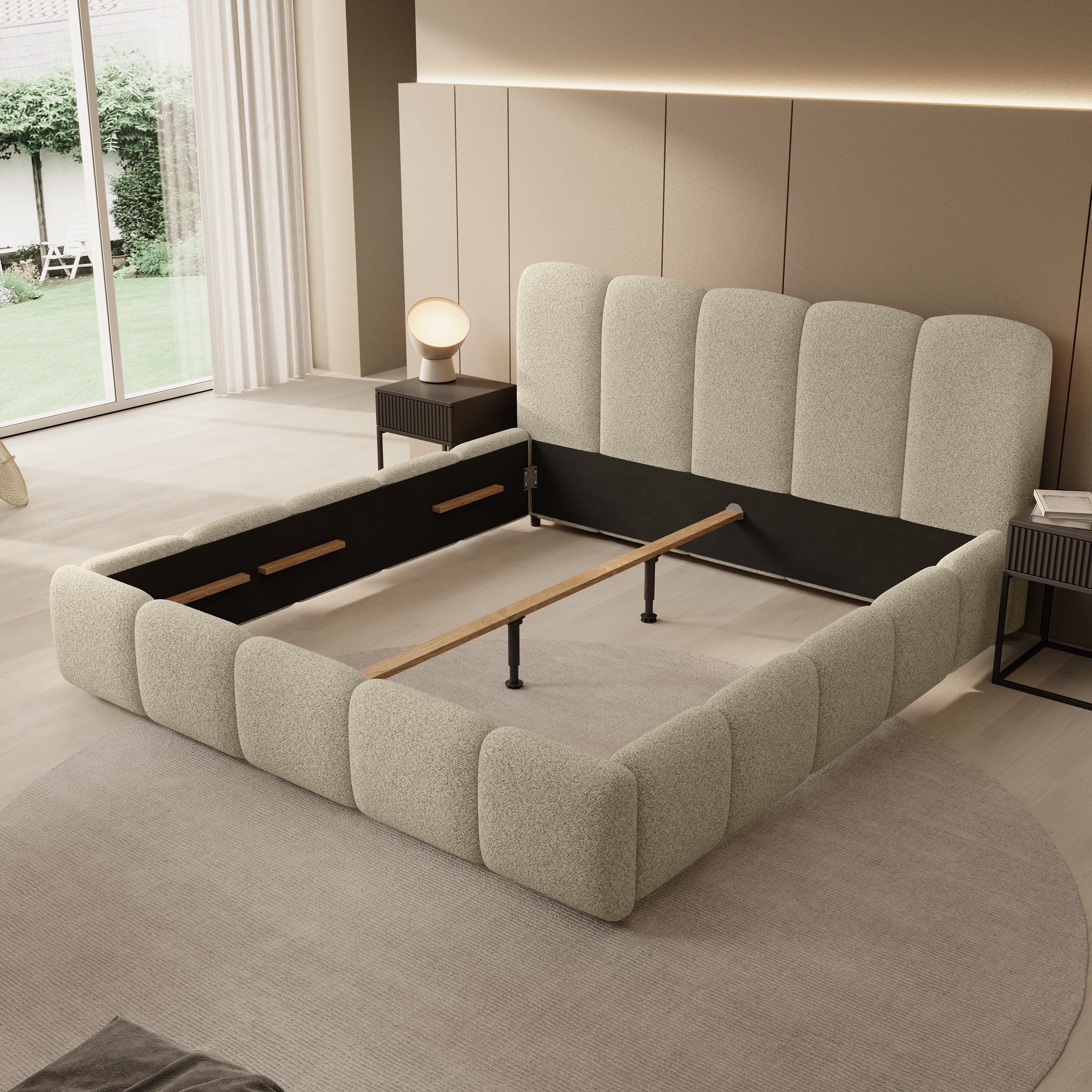 Nolena - Tweepersoonsbed - Beige stof - 180x200 cm