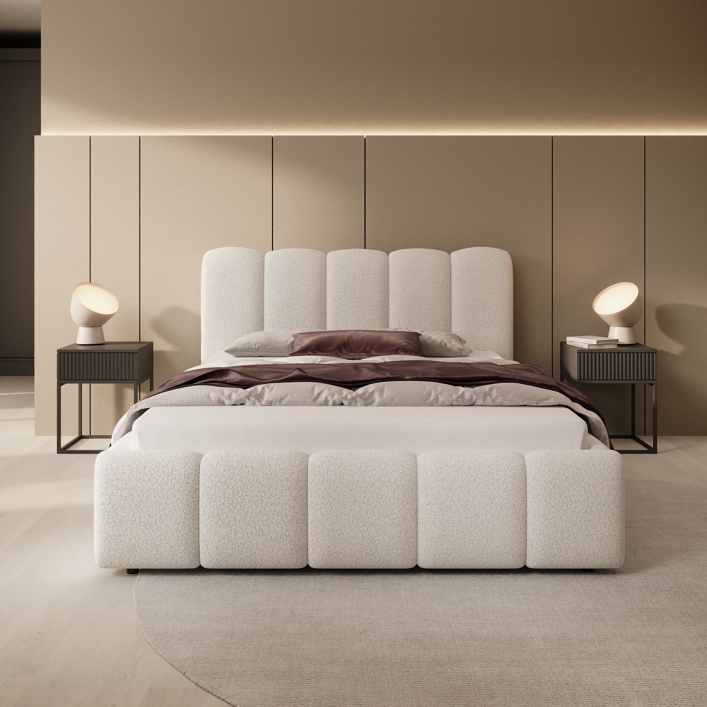 Nolena - Tweepersoonsbed - Beige teddystof - 140x200 cm