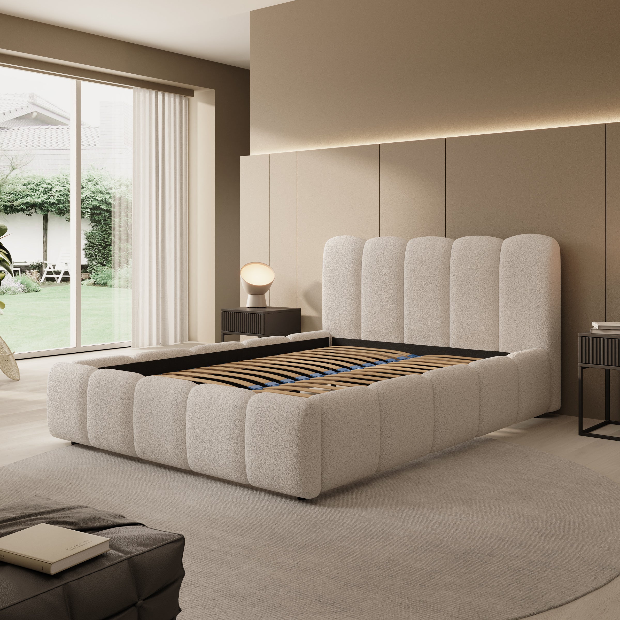 Nolena - Tweepersoonsbed - Beige teddystof - 140x200 cm