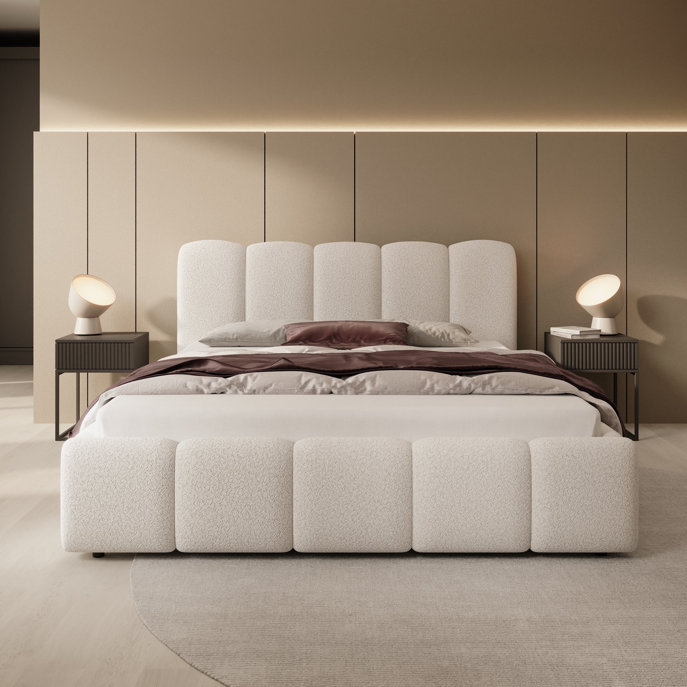 Nolena - Tweepersoonsbed - Beige teddystof - 160x200 cm