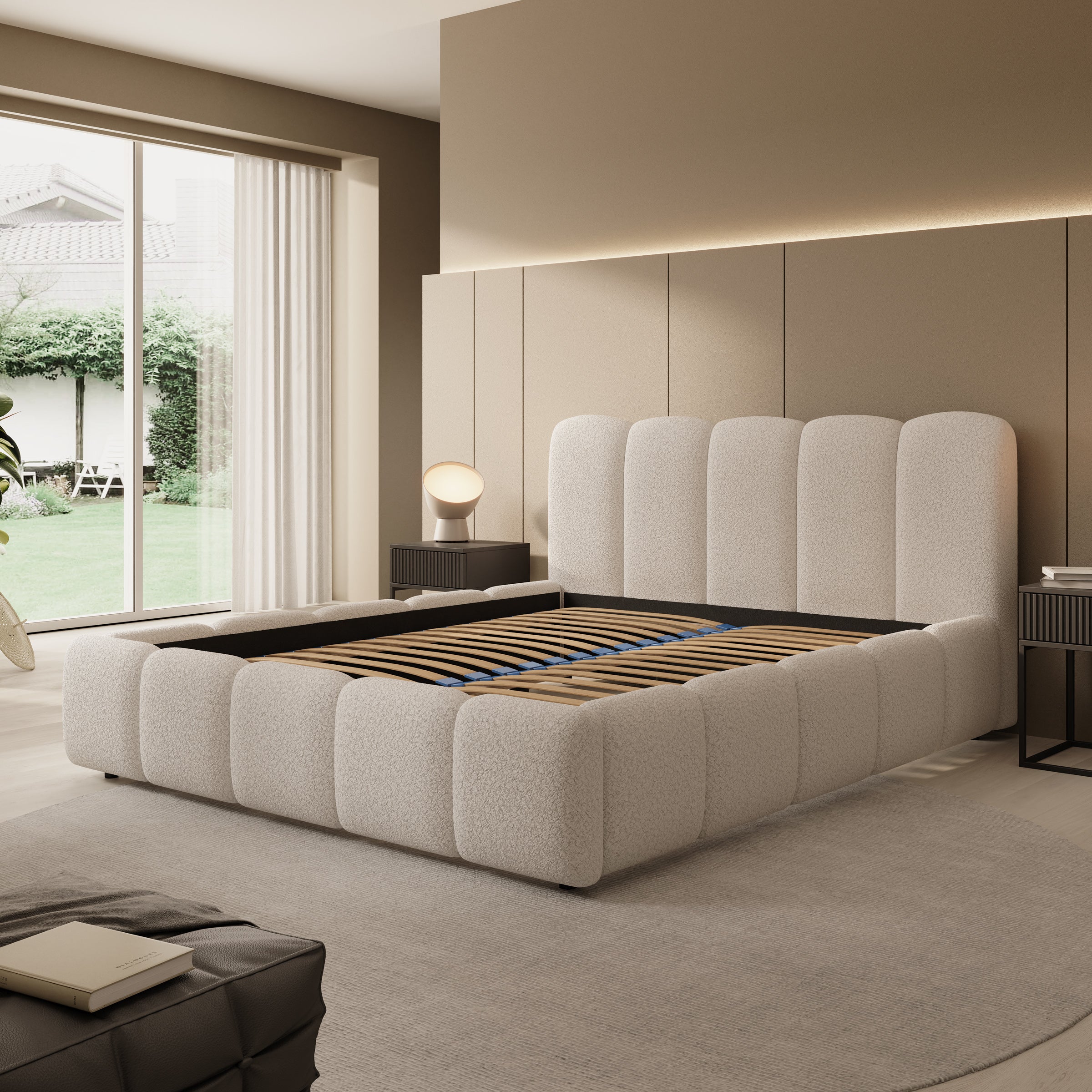 Nolena - Tweepersoonsbed - Beige teddystof - 160x200 cm