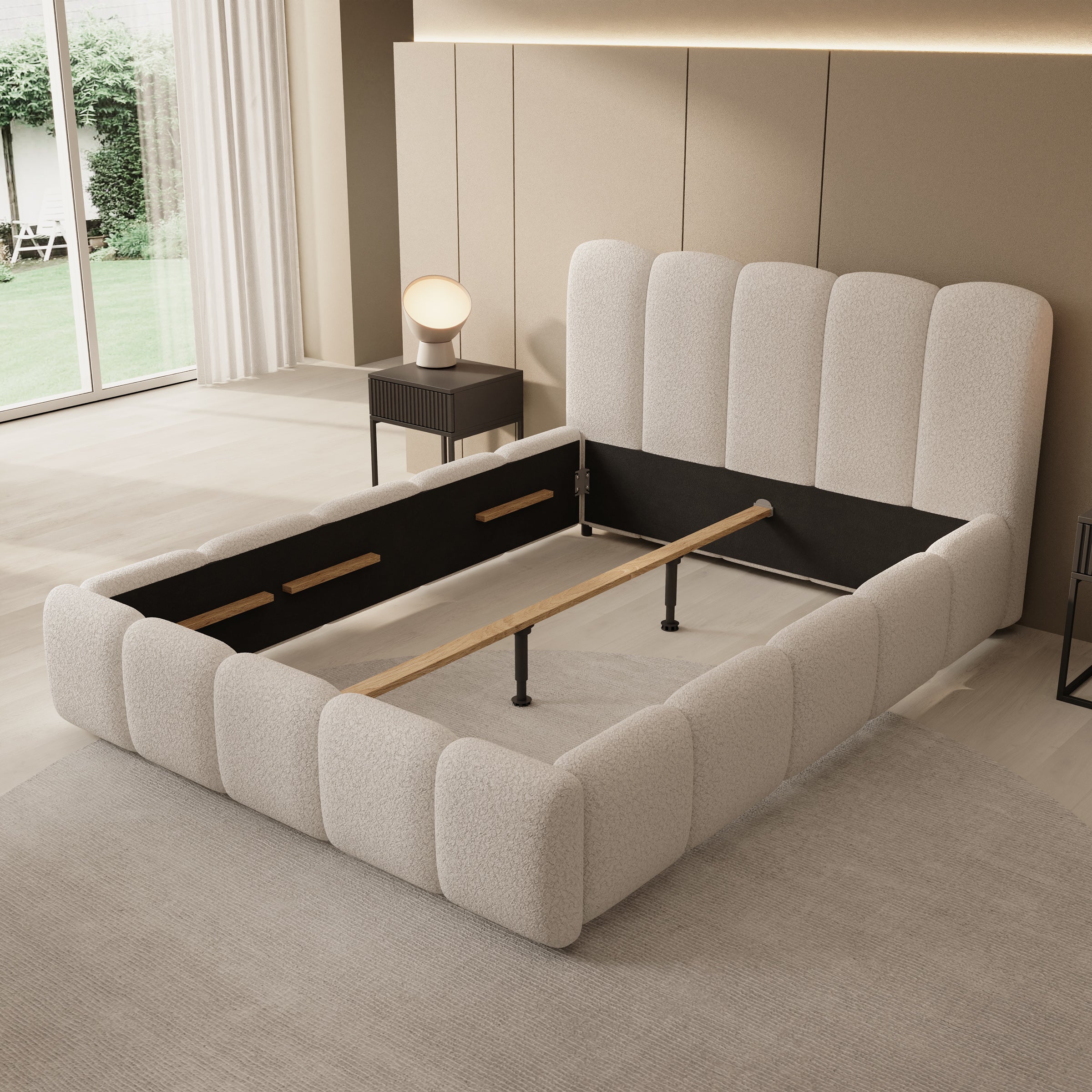 Nolena - Tweepersoonsbed - Beige teddystof - 160x200 cm