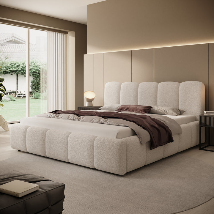 Nolena - Tweepersoonsbed - Beige teddystof - 180x200 cm