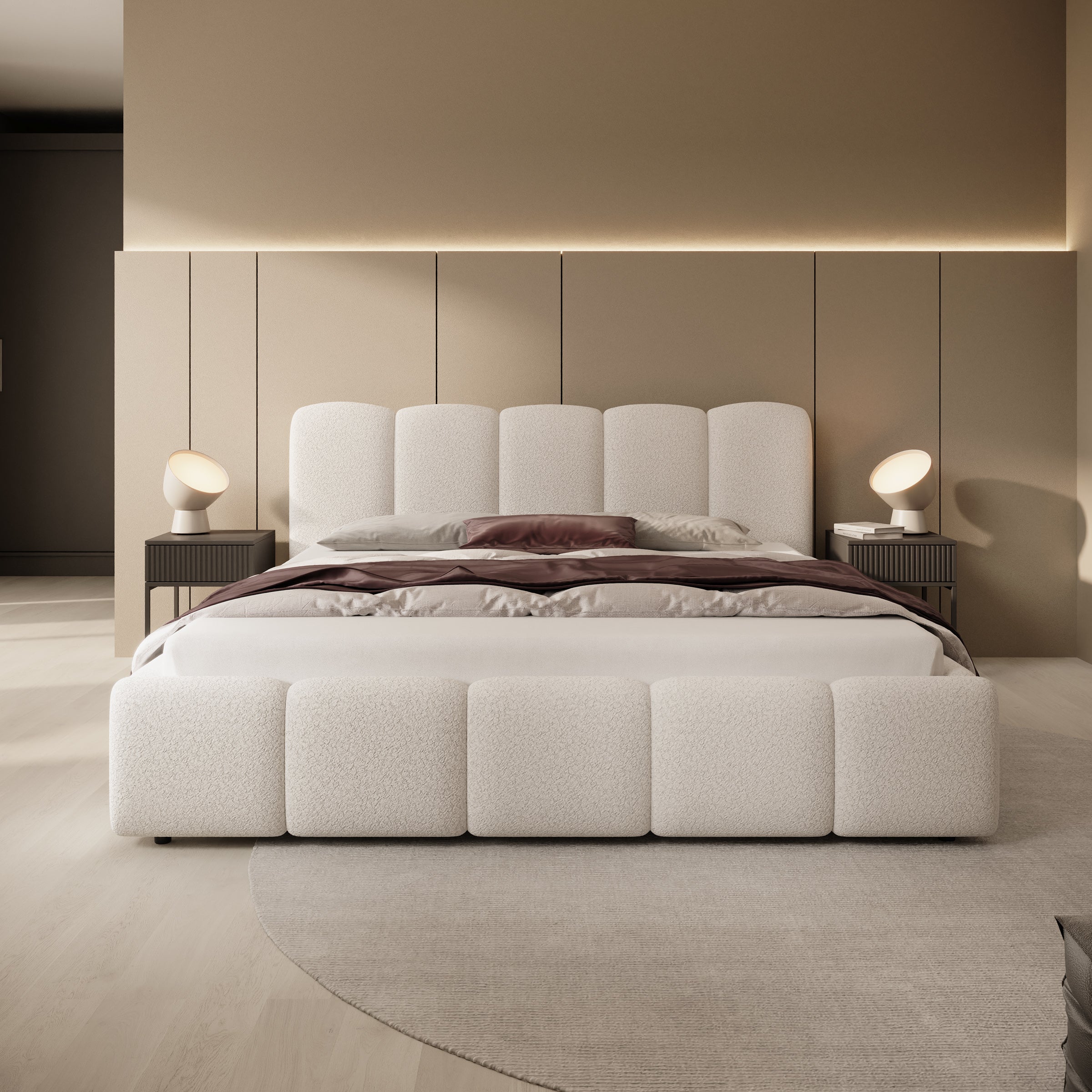 Nolena - Tweepersoonsbed - Beige teddystof - 180x200 cm