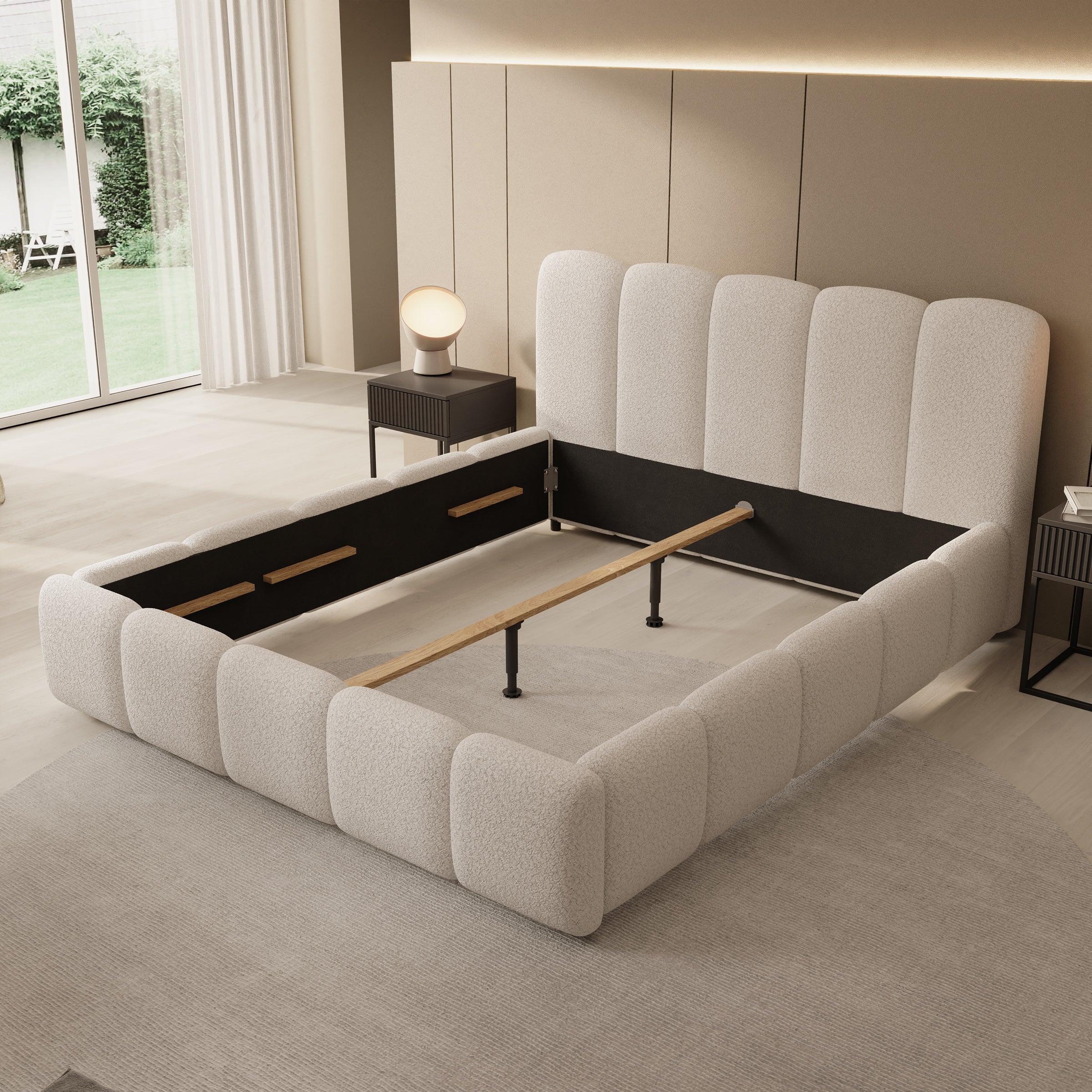 Nolena - Tweepersoonsbed - Beige teddystof - 180x200 cm