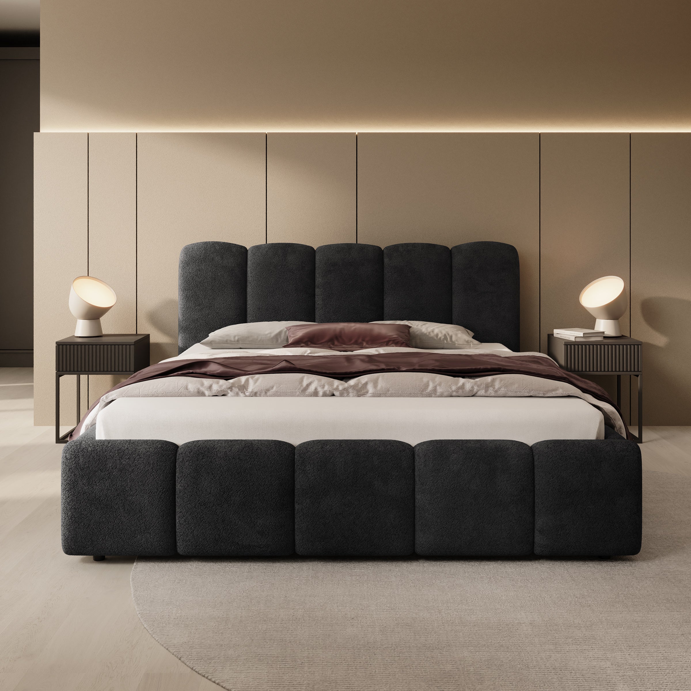 Nolena - Tweepersoonsbed - Zwart velvet - 160x200 cm