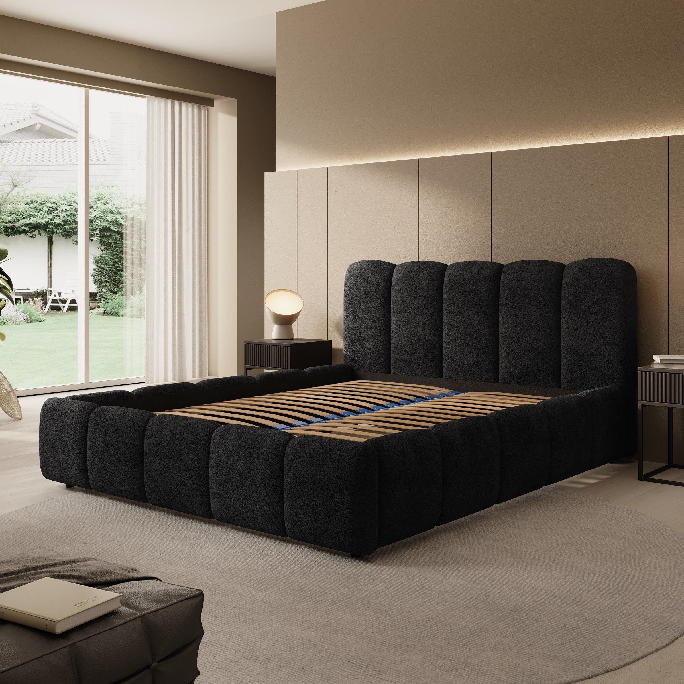 Nolena - Tweepersoonsbed - Zwart velvet - 160x200 cm