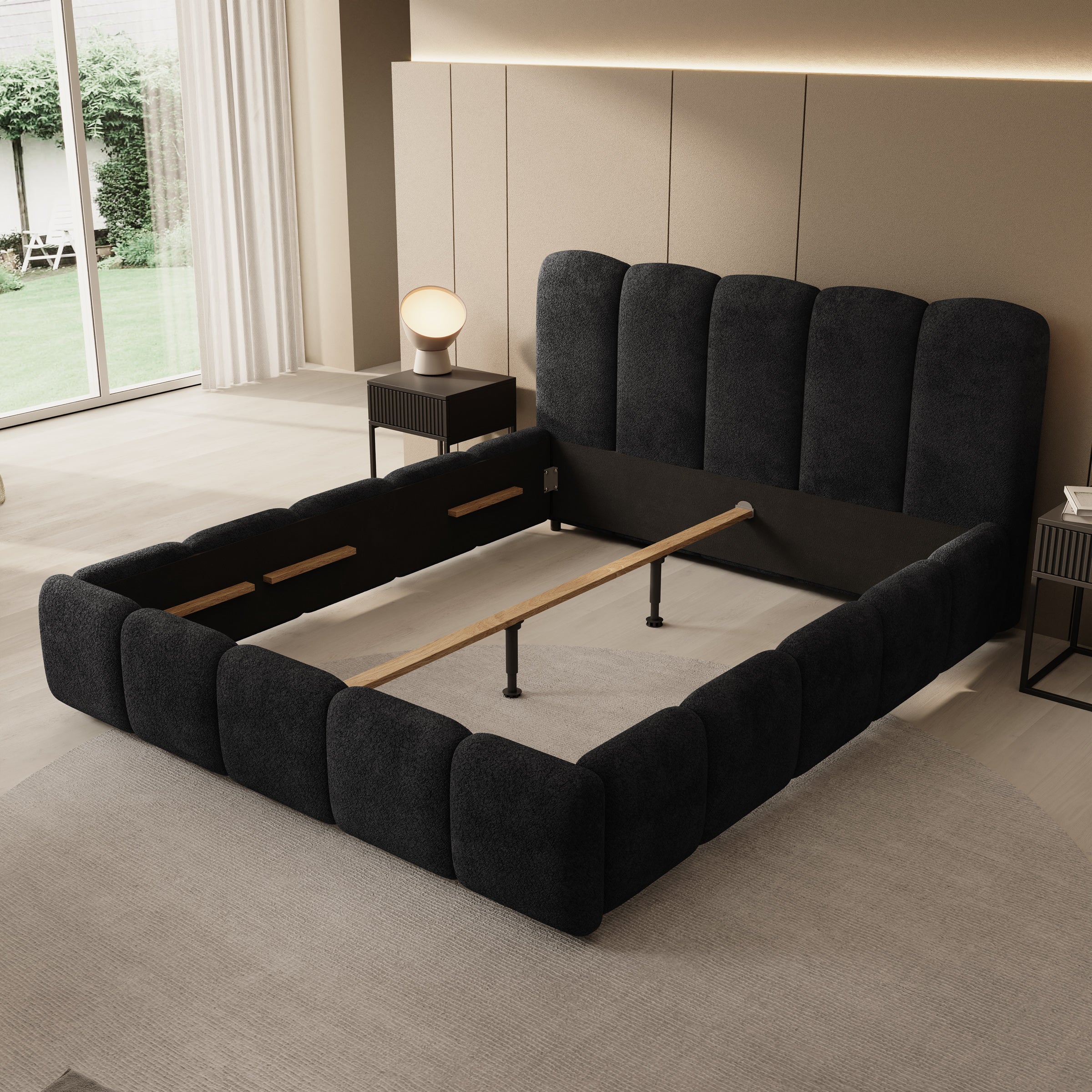 Nolena - Tweepersoonsbed - Zwart velvet - 160x200 cm