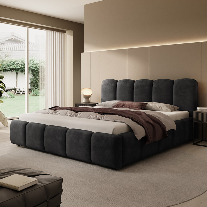 Nolena - Tweepersoonsbed - Zwart velvet - 180x200 cm
