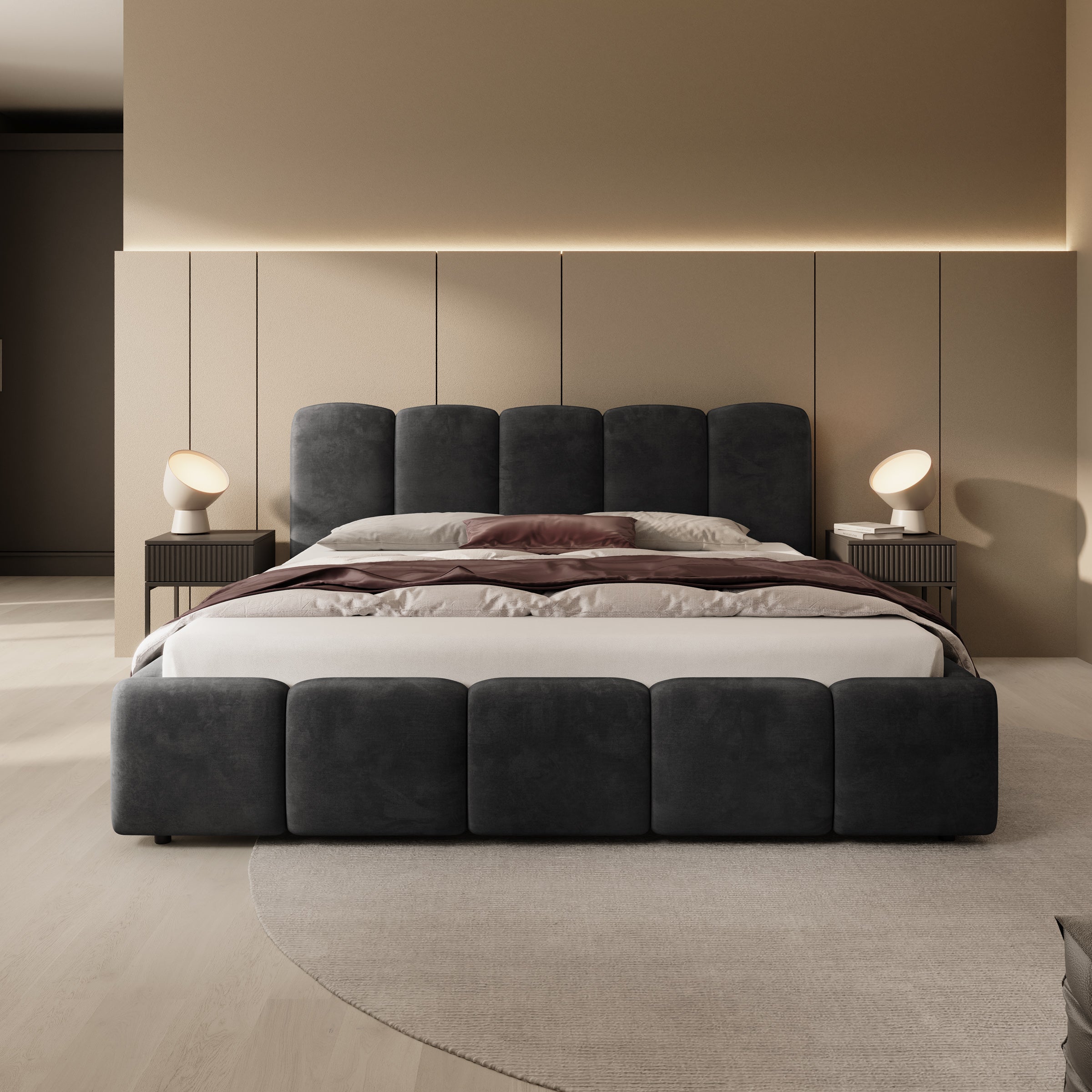 Nolena - Tweepersoonsbed - Zwart velvet - 180x200 cm