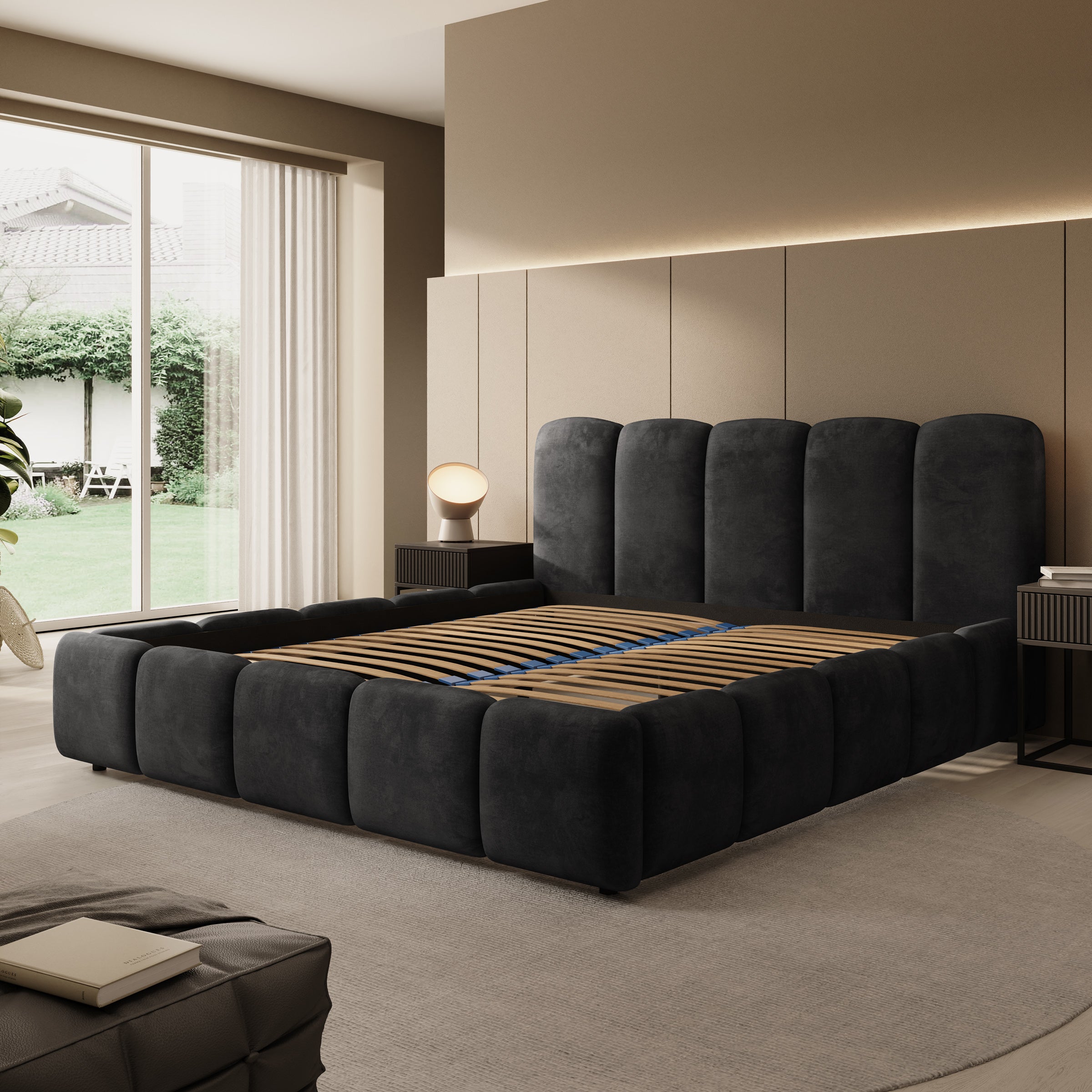 Nolena - Tweepersoonsbed - Zwart velvet - 180x200 cm