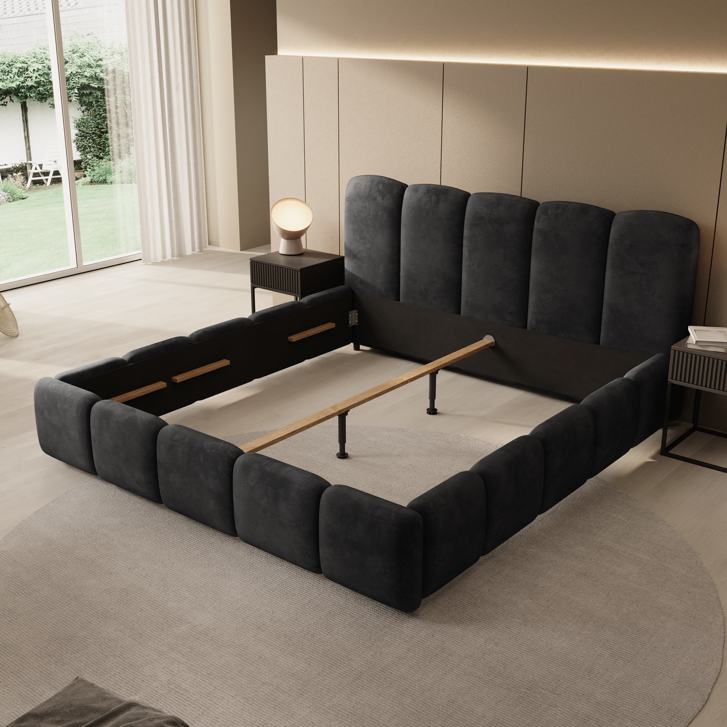 Nolena - Tweepersoonsbed - Zwart velvet - 180x200 cm