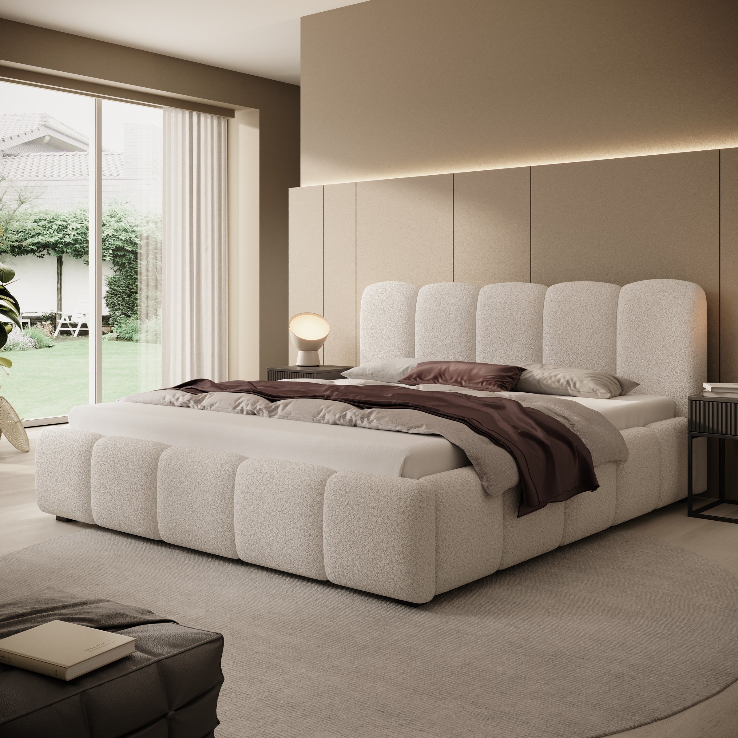 Nolena Tweepersoonsbed - Beige teddystof - 180x200 cm